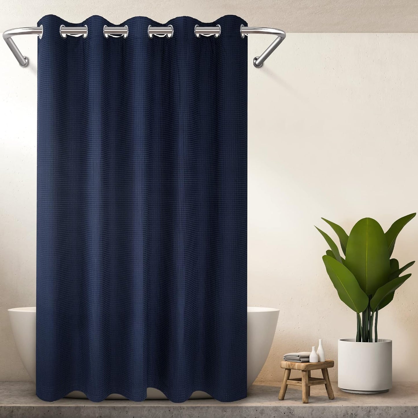 River Dream Cotton Blend No Hook Shower Curtain with Snap in Liner, Hotel Grade Shower Curtains for Bathroom, Water Repellent, White, 71W x74 L