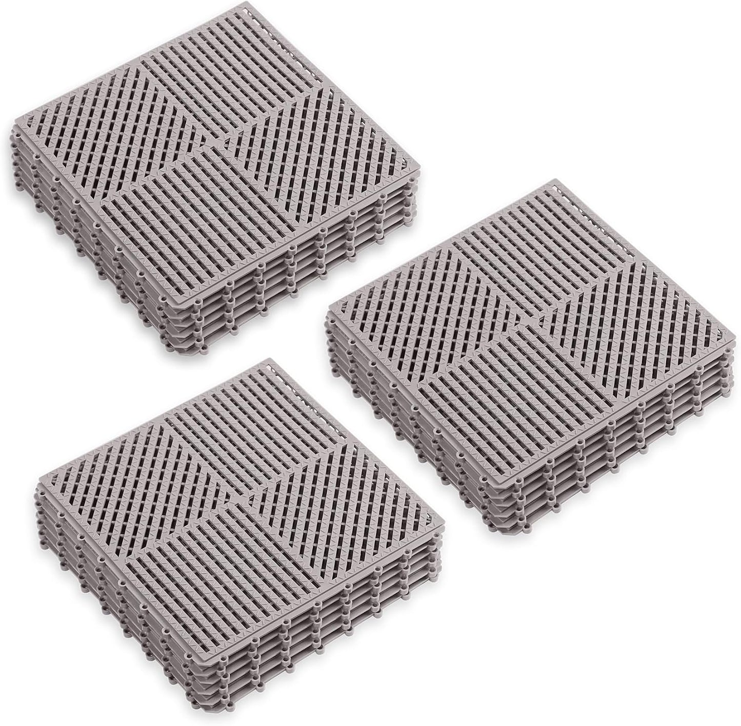 18 Pack Interlocking Drainage Tiles Double Non-Slip Tiles Mat with Drain Holes for Pool, Bathroom, Shower, Pantry, Patio, Boat, Pet Area, 12"×12" Dark Gray