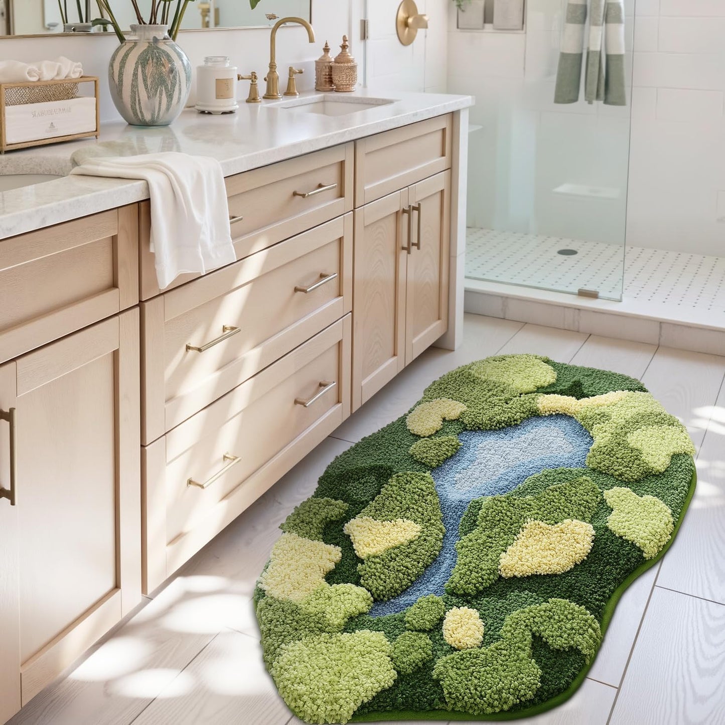 DEXI Moss Bath Mat, Ultra Thick Soft Green Bathroom Rug, Water Absorbent Non Slip Microfiber Rugs for Shower Floor, Sink, Bedroom, Home Accessories Decor, 24x43, Moss Green