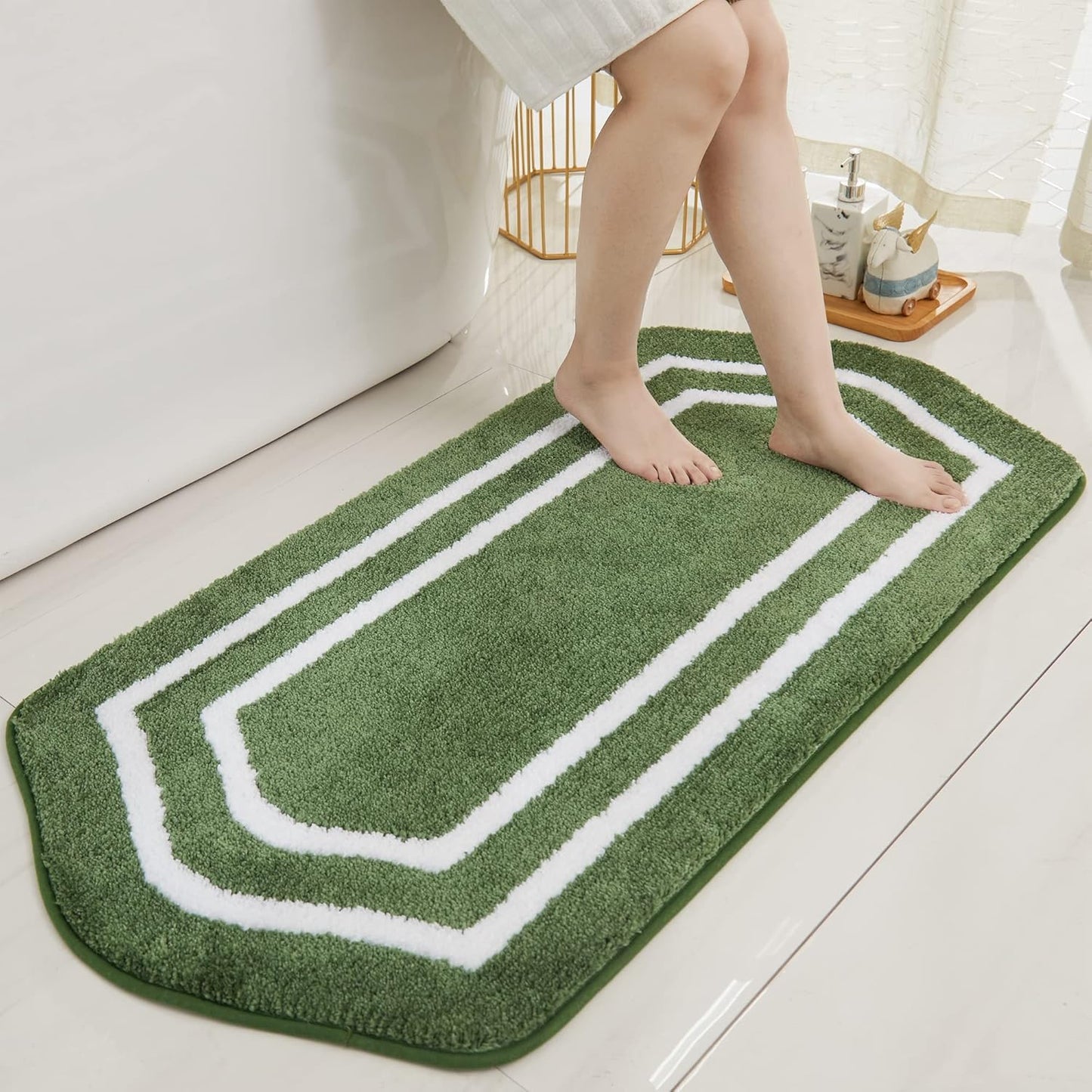 COSY HOMEER Extra Thick Bath Linen Sets Rugs for Bathroom - Anti-Slip Bath Mats Soft Plush 100% Strong Polyester Living Room Bedroom Water Absorbent(Beige,20x32+24x48 -Inches)