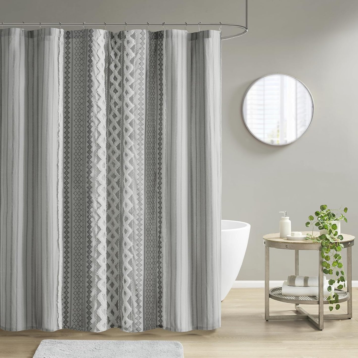 INK+IVY Imani Tufted Chenille 100% Cotton Shower Curtains Machine Washable, Modern Home Bathroom Décor Bathtub Privacy Screen, 72" x 72", Ivory