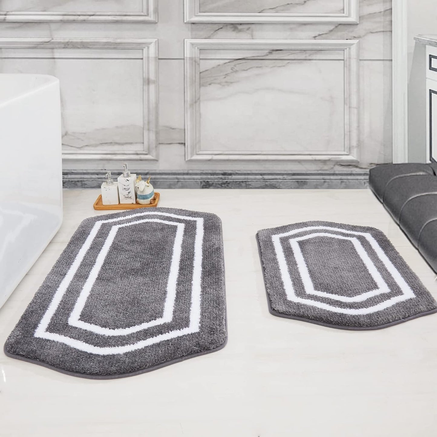 COSY HOMEER Extra Thick Bath Linen Sets Rugs for Bathroom - Anti-Slip Bath Mats Soft Plush 100% Strong Polyester Living Room Bedroom Water Absorbent(Beige,20x32+24x48 -Inches)