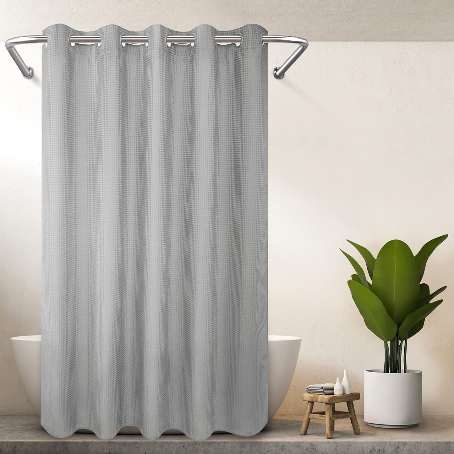 River Dream Cotton Blend No Hook Shower Curtain with Snap in Liner, Hotel Grade Shower Curtains for Bathroom, Water Repellent, White, 71W x74 L