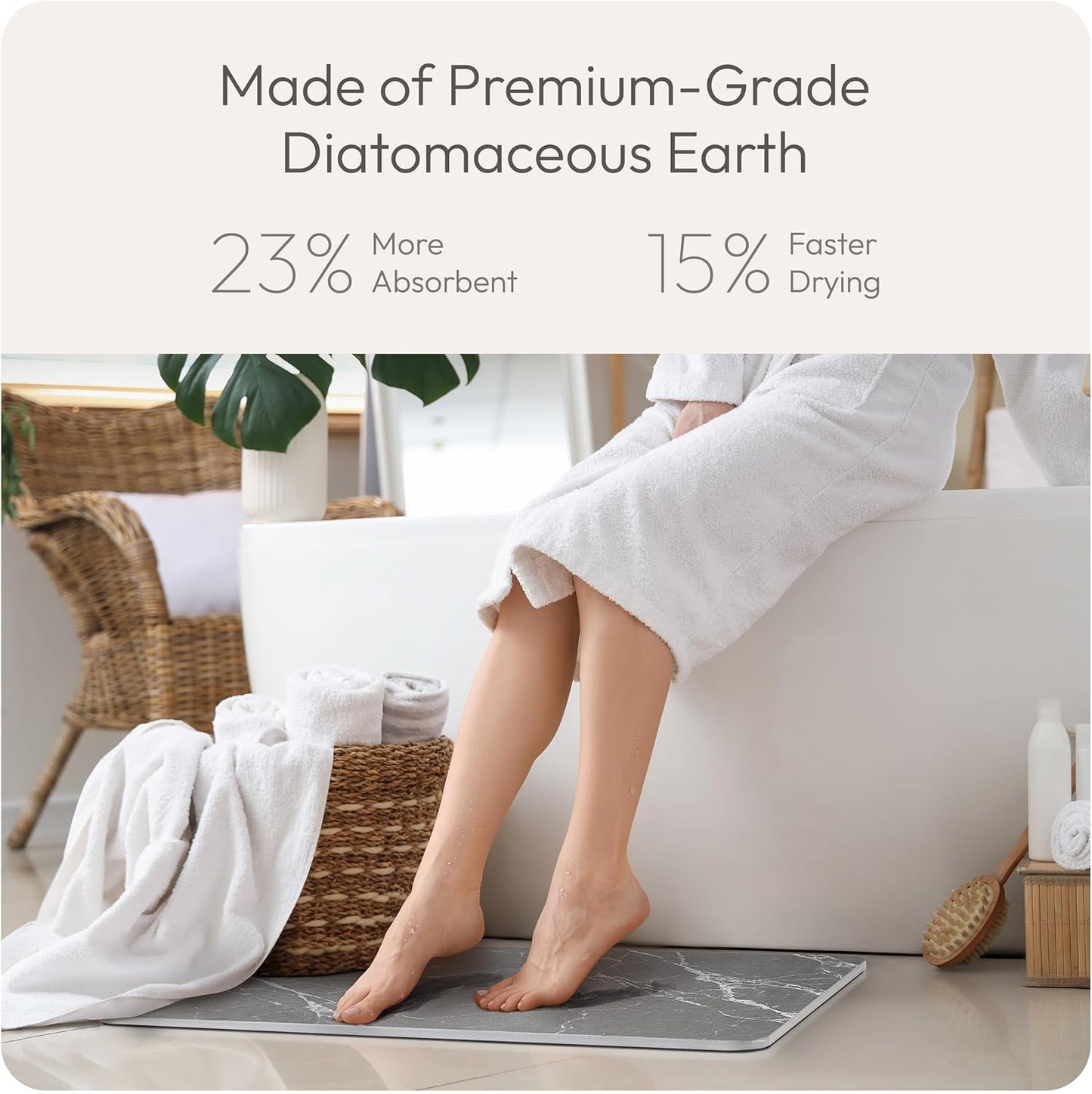 Stone Bath Mat Quick-Dry Absorbing Diatomaceous Earth Bath Mat | 2 Stone Mats - Large & Small Mat for Bathroom | Anti-Slip Diatomaceous Bathmat 100% Natural Bathroom Rug Stones (Gray Marble)