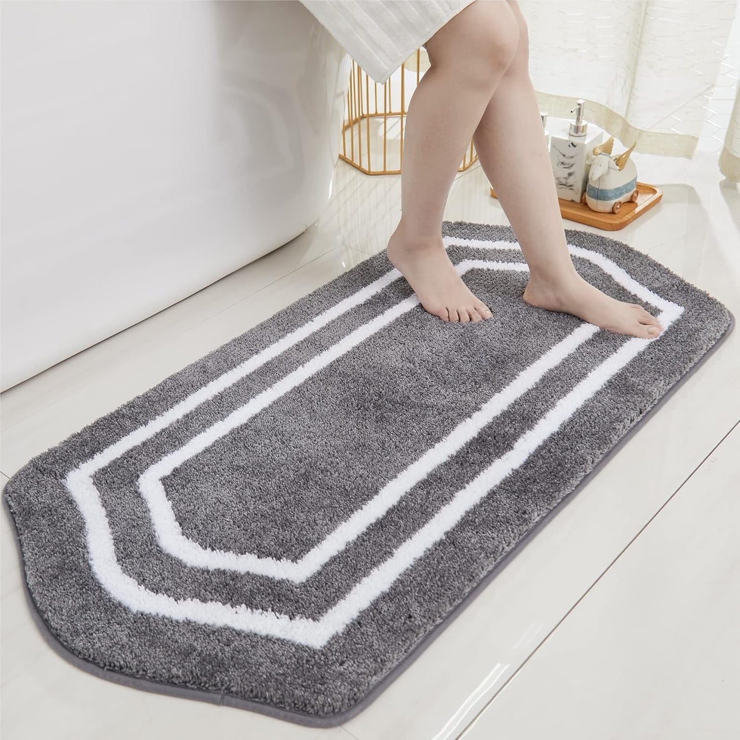 COSY HOMEER Extra Thick Bath Linen Sets Rugs for Bathroom - Anti-Slip Bath Mats Soft Plush 100% Strong Polyester Living Room Bedroom Water Absorbent(Beige,20x32+24x48 -Inches)