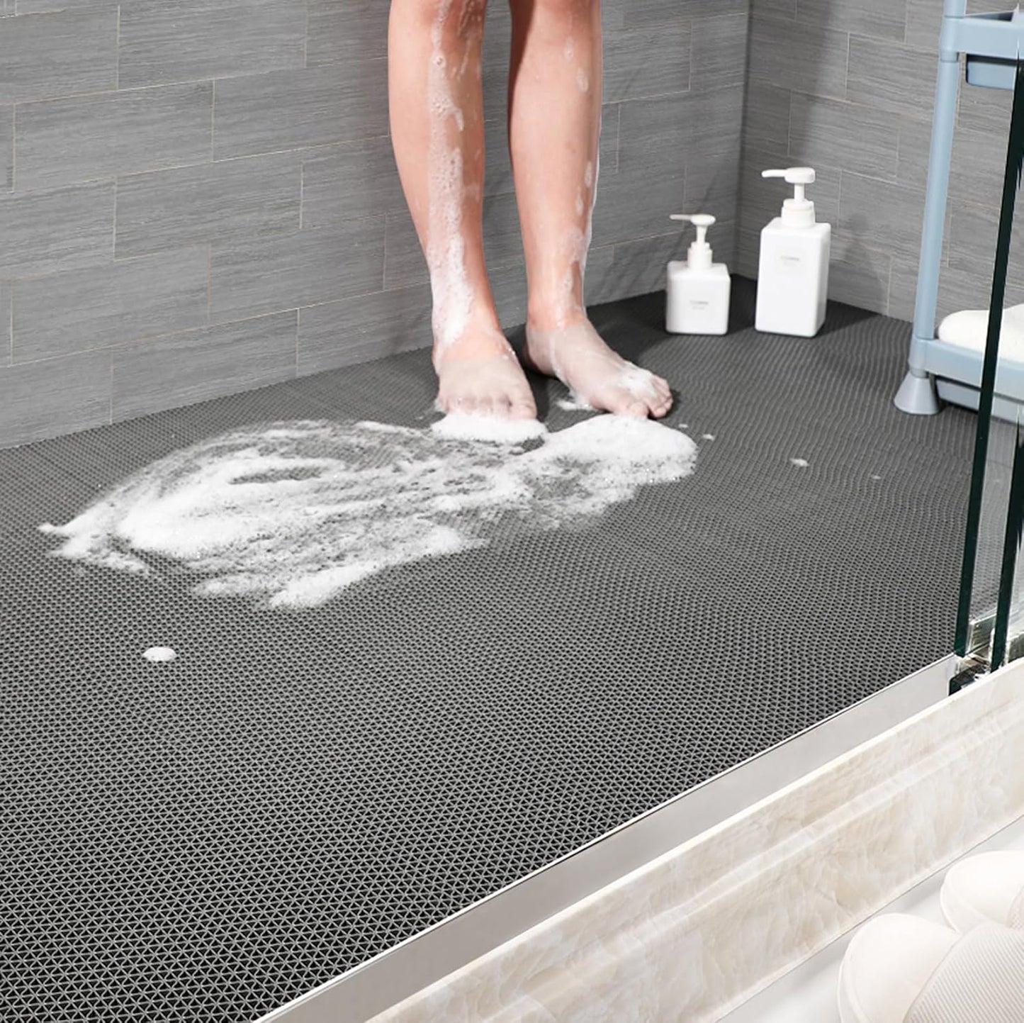WLWLEO Pool Non Slip Mat Bathroom Anti-Fatigue PVC Rugs 3x20 Ft Heavy Duty Drainage Anti Slip Floor Mats for Commercial Restaurant Kitchen Washroom Sauna SPA Garage Entrance Warehouse,Gray/Grey,0.9×6M