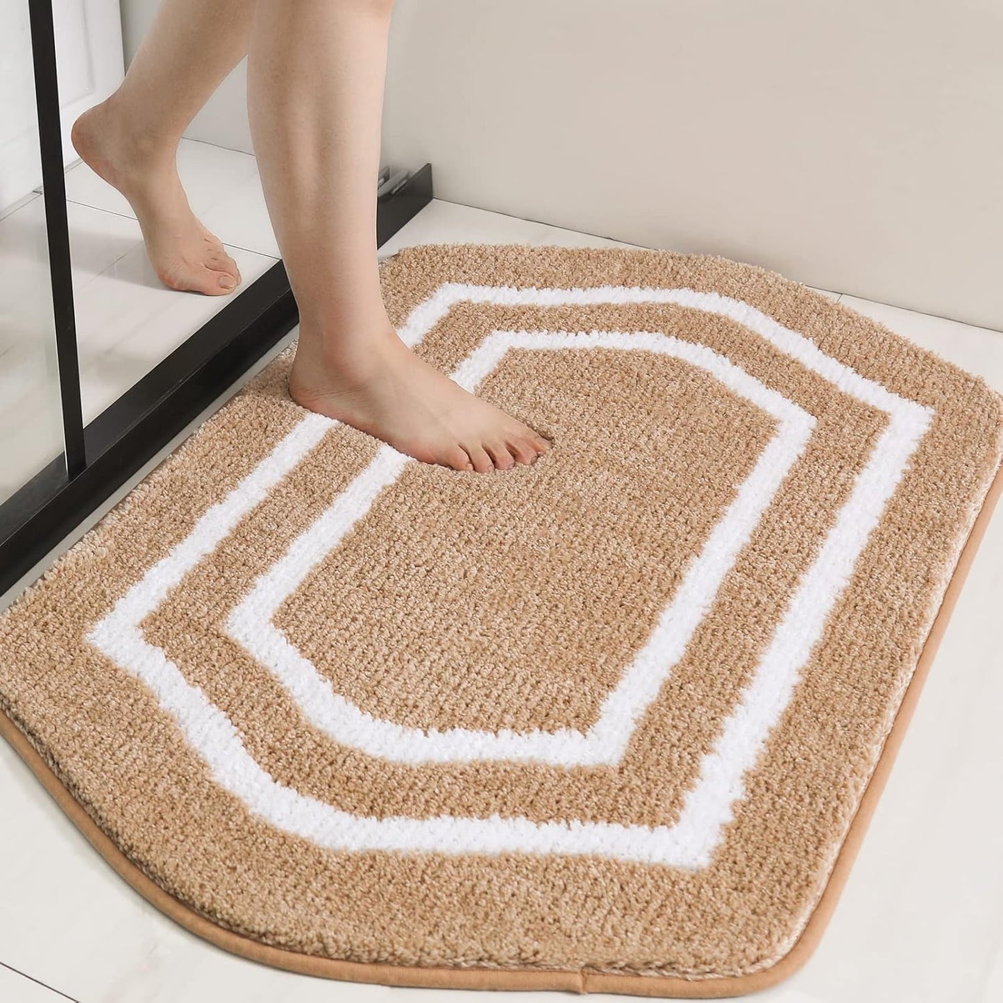COSY HOMEER Extra Thick Bath Linen Sets Rugs for Bathroom - Anti-Slip Bath Mats Soft Plush 100% Strong Polyester Living Room Bedroom Water Absorbent(Beige,20x32+24x48 -Inches)