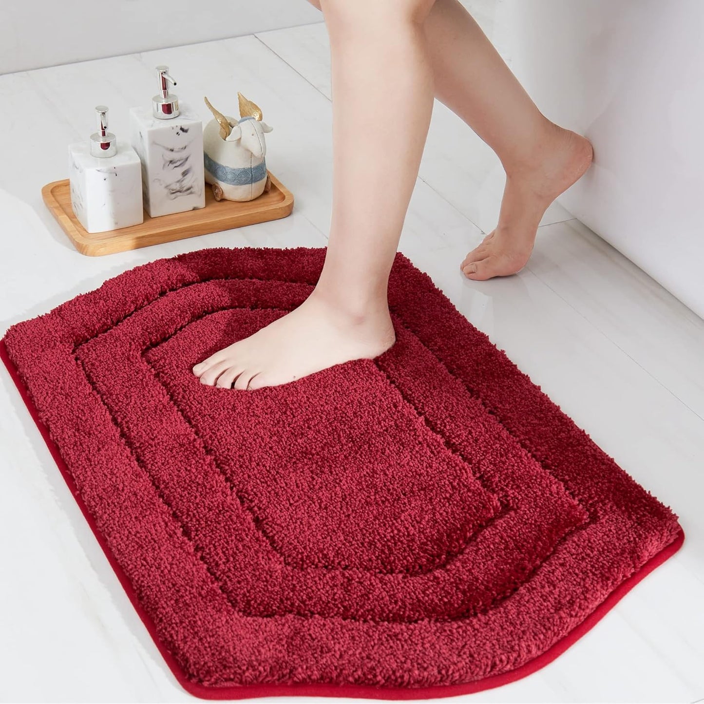 COSY HOMEER Extra Thick Bath Linen Sets Rugs for Bathroom - Anti-Slip Bath Mats Soft Plush 100% Strong Polyester Living Room Bedroom Water Absorbent(Beige,20x32+24x48 -Inches)