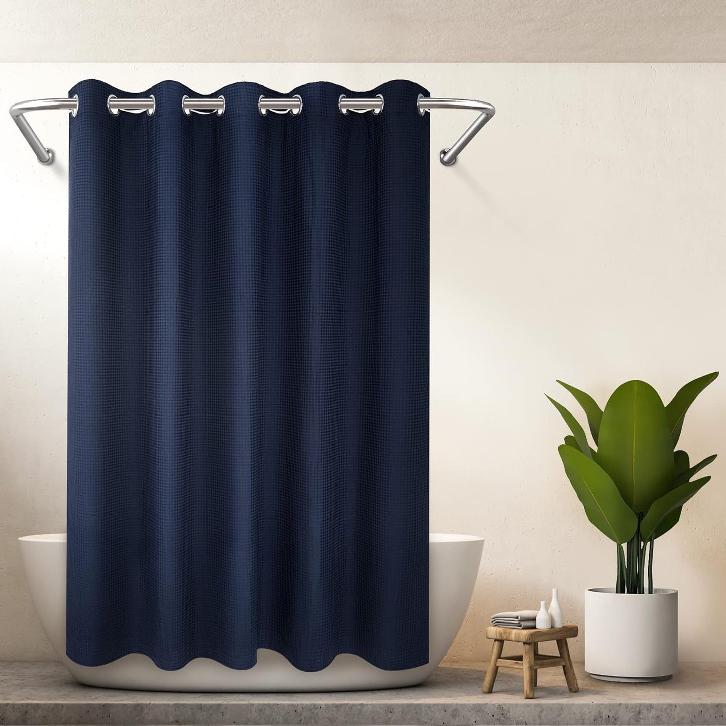 River Dream Cotton Blend No Hook Shower Curtain with Snap in Liner, Hotel Grade Shower Curtains for Bathroom, Water Repellent, White, 71W x74 L