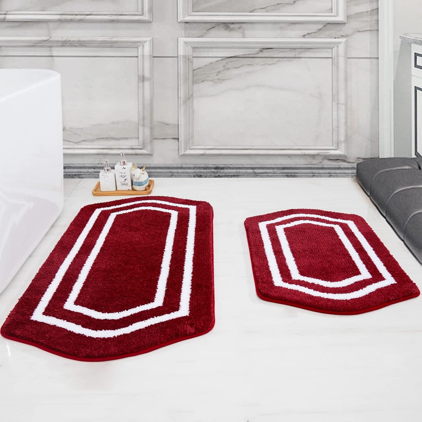 COSY HOMEER Extra Thick Bath Linen Sets Rugs for Bathroom - Anti-Slip Bath Mats Soft Plush 100% Strong Polyester Living Room Bedroom Water Absorbent(Beige,20x32+24x48 -Inches)