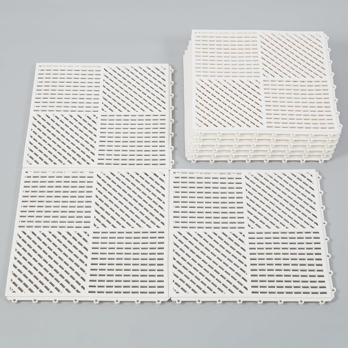 18 Pack Interlocking Drainage Tiles Double Non-Slip Tiles Mat with Drain Holes for Pool, Bathroom, Shower, Pantry, Patio, Boat, Pet Area, 12"×12" Dark Gray