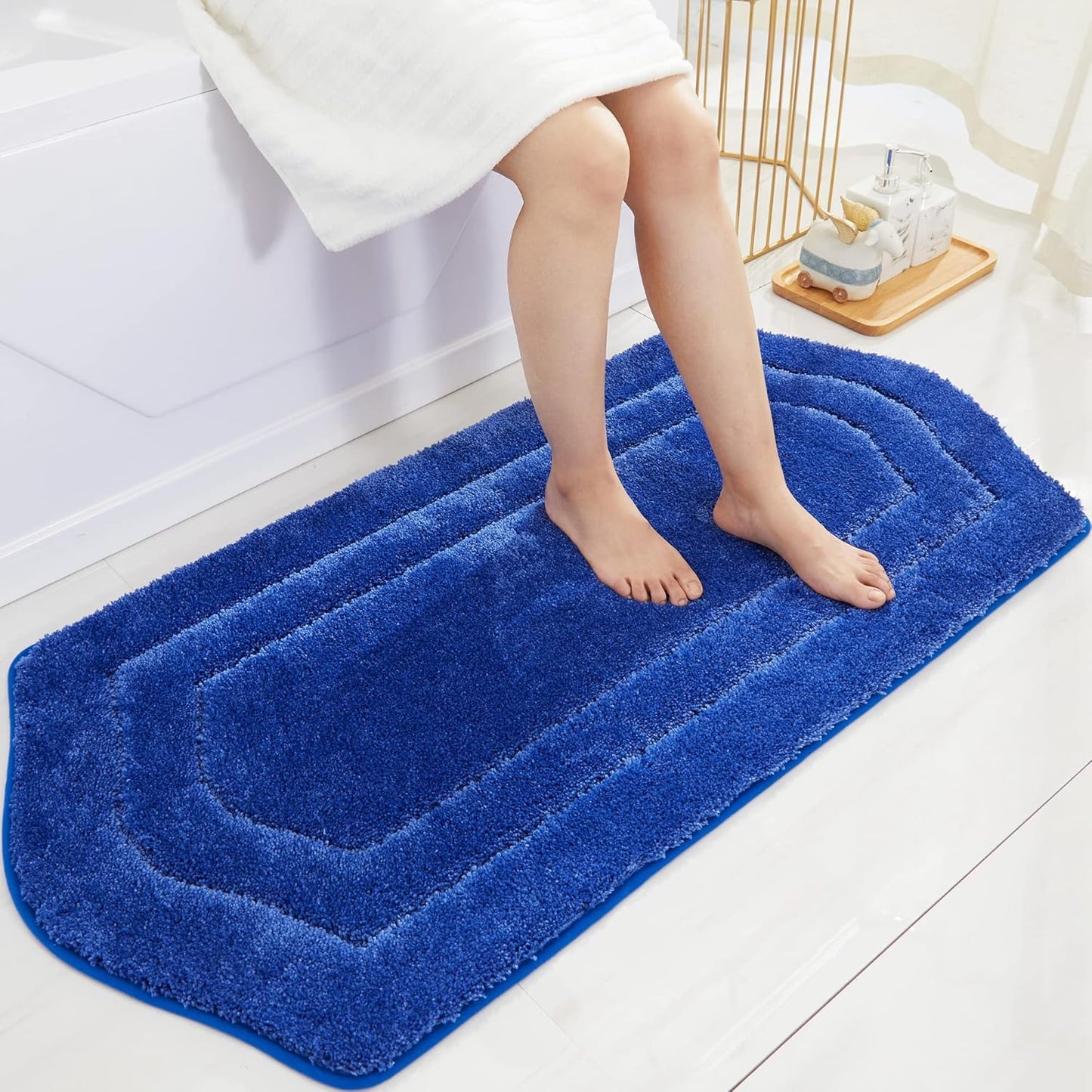 COSY HOMEER Extra Thick Bath Linen Sets Rugs for Bathroom - Anti-Slip Bath Mats Soft Plush 100% Strong Polyester Living Room Bedroom Water Absorbent(Beige,20x32+24x48 -Inches)