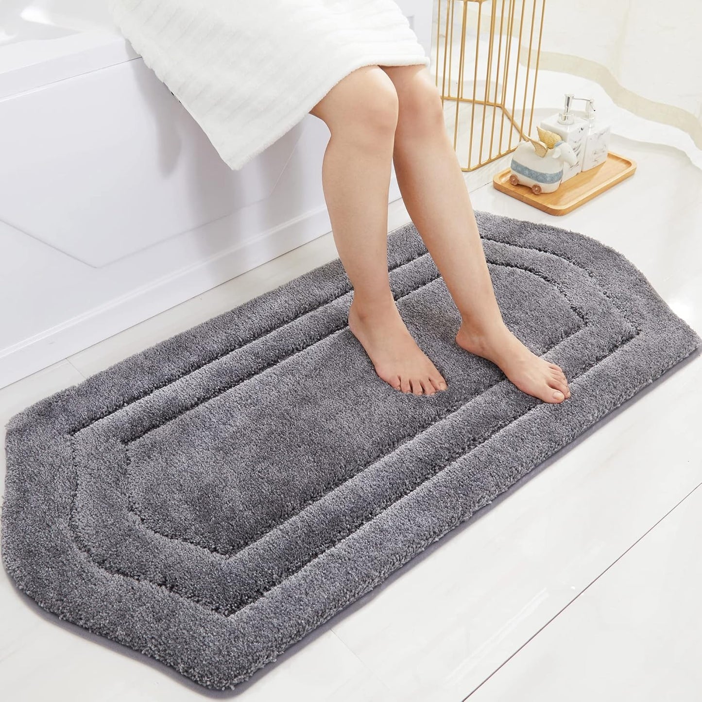 COSY HOMEER Extra Thick Bath Linen Sets Rugs for Bathroom - Anti-Slip Bath Mats Soft Plush 100% Strong Polyester Living Room Bedroom Water Absorbent(Beige,20x32+24x48 -Inches)