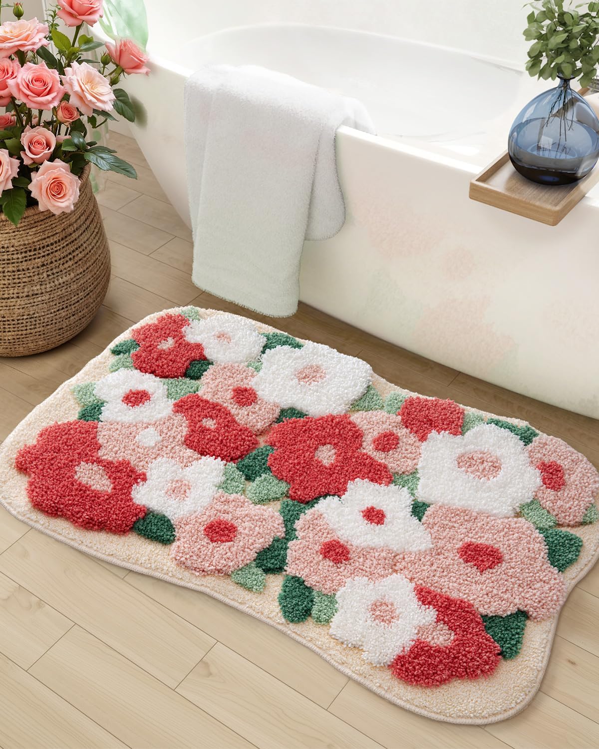 DEXI Moss Bath Mat, Ultra Thick Soft Green Bathroom Rug, Water Absorbent Non Slip Microfiber Rugs for Shower Floor, Sink, Bedroom, Home Accessories Decor, 24x43, Moss Green