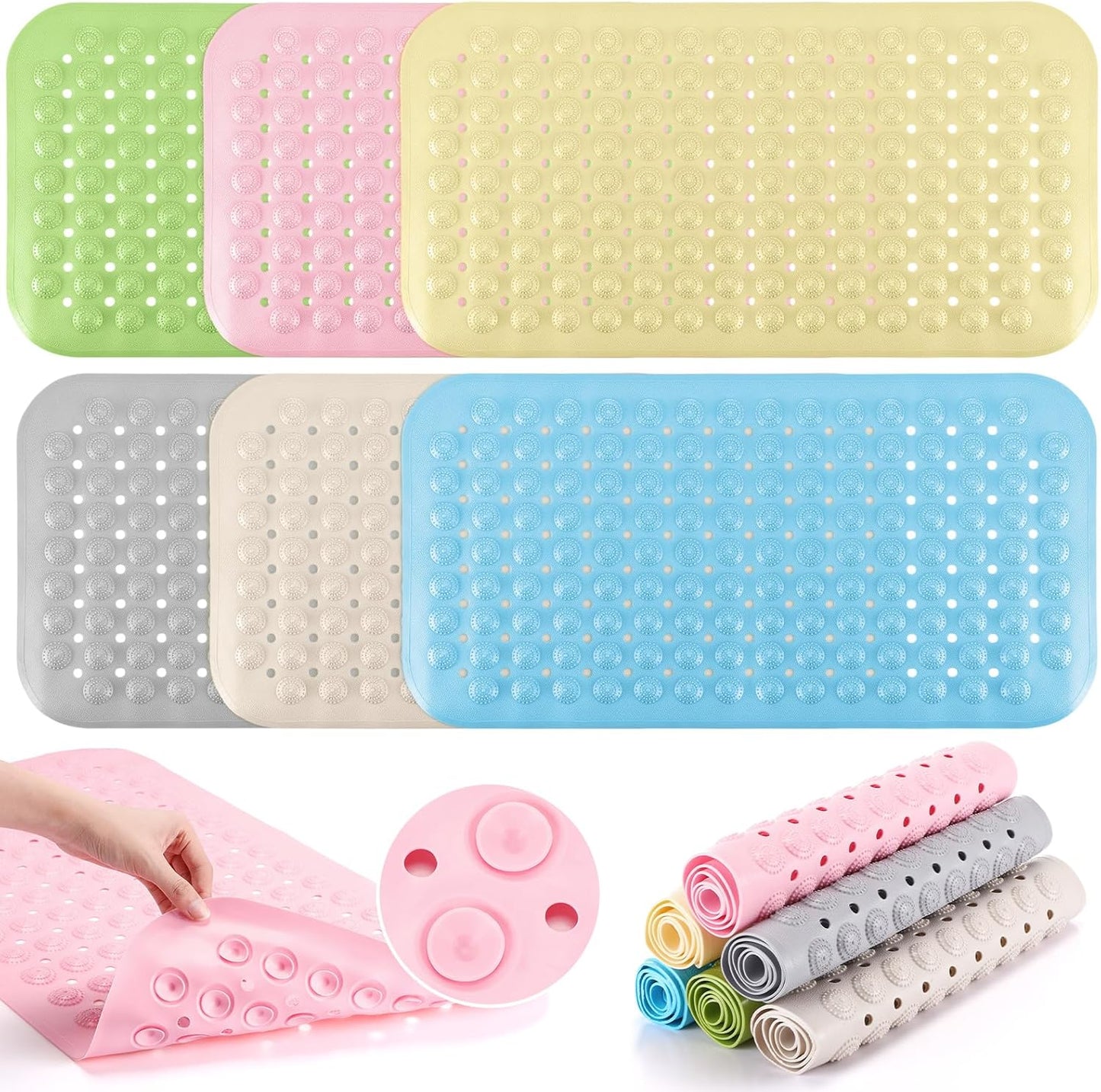 Dunzy 12 Pcs Non Slip Bath Mats 27.6x14.2 Inches TPE Bathtub Mats with Suction Cups Drain Holes Textured Surface Anti Slip Shower Pad for Bathroom Tub Adults Elderly Home Hotel