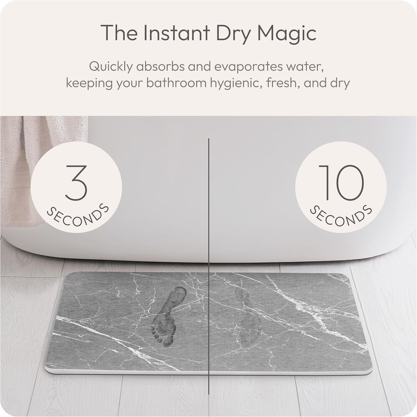 Stone Bath Mat Quick-Dry Absorbing Diatomaceous Earth Bath Mat | 2 Stone Mats - Large & Small Mat for Bathroom | Anti-Slip Diatomaceous Bathmat 100% Natural Bathroom Rug Stones (Gray Marble)