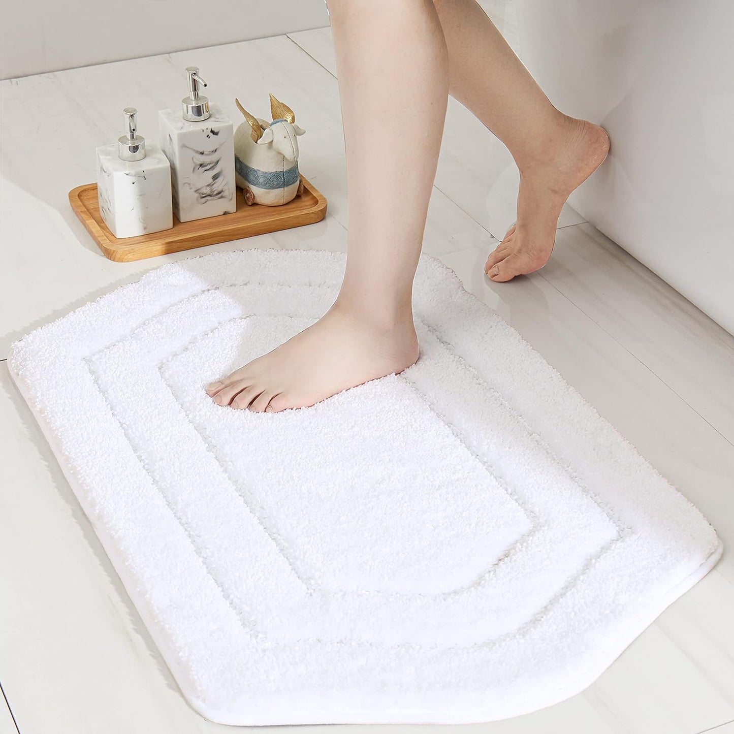 COSY HOMEER Extra Thick Bath Linen Sets Rugs for Bathroom - Anti-Slip Bath Mats Soft Plush 100% Strong Polyester Living Room Bedroom Water Absorbent(Beige,20x32+24x48 -Inches)