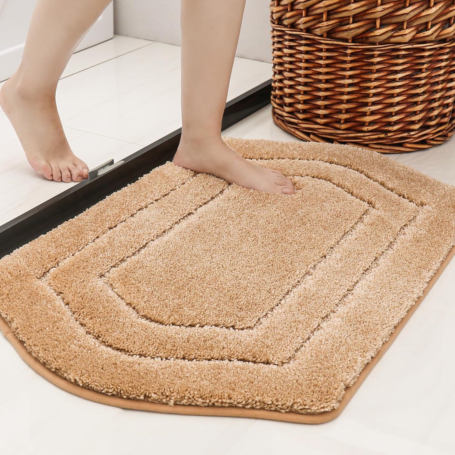 COSY HOMEER Extra Thick Bath Linen Sets Rugs for Bathroom - Anti-Slip Bath Mats Soft Plush 100% Strong Polyester Living Room Bedroom Water Absorbent(Beige,20x32+24x48 -Inches)