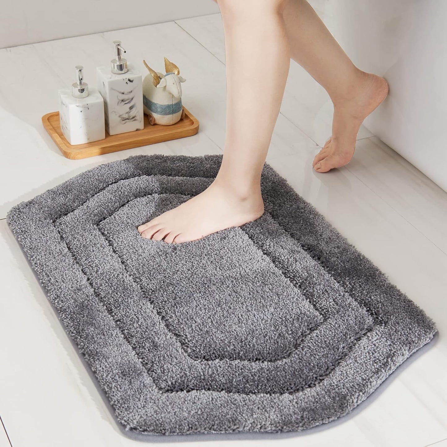 COSY HOMEER Extra Thick Bath Linen Sets Rugs for Bathroom - Anti-Slip Bath Mats Soft Plush 100% Strong Polyester Living Room Bedroom Water Absorbent(Beige,20x32+24x48 -Inches)