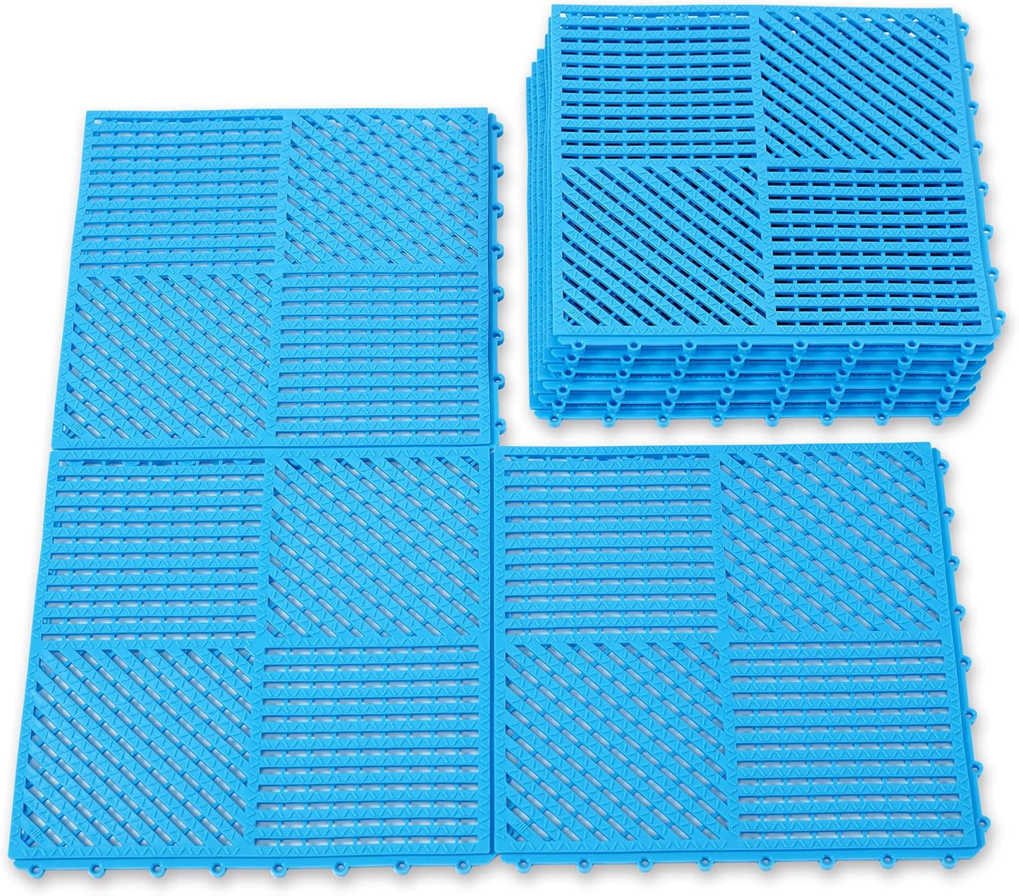18 Pack Interlocking Drainage Tiles Double Non-Slip Tiles Mat with Drain Holes for Pool, Bathroom, Shower, Pantry, Patio, Boat, Pet Area, 12"×12" Dark Gray