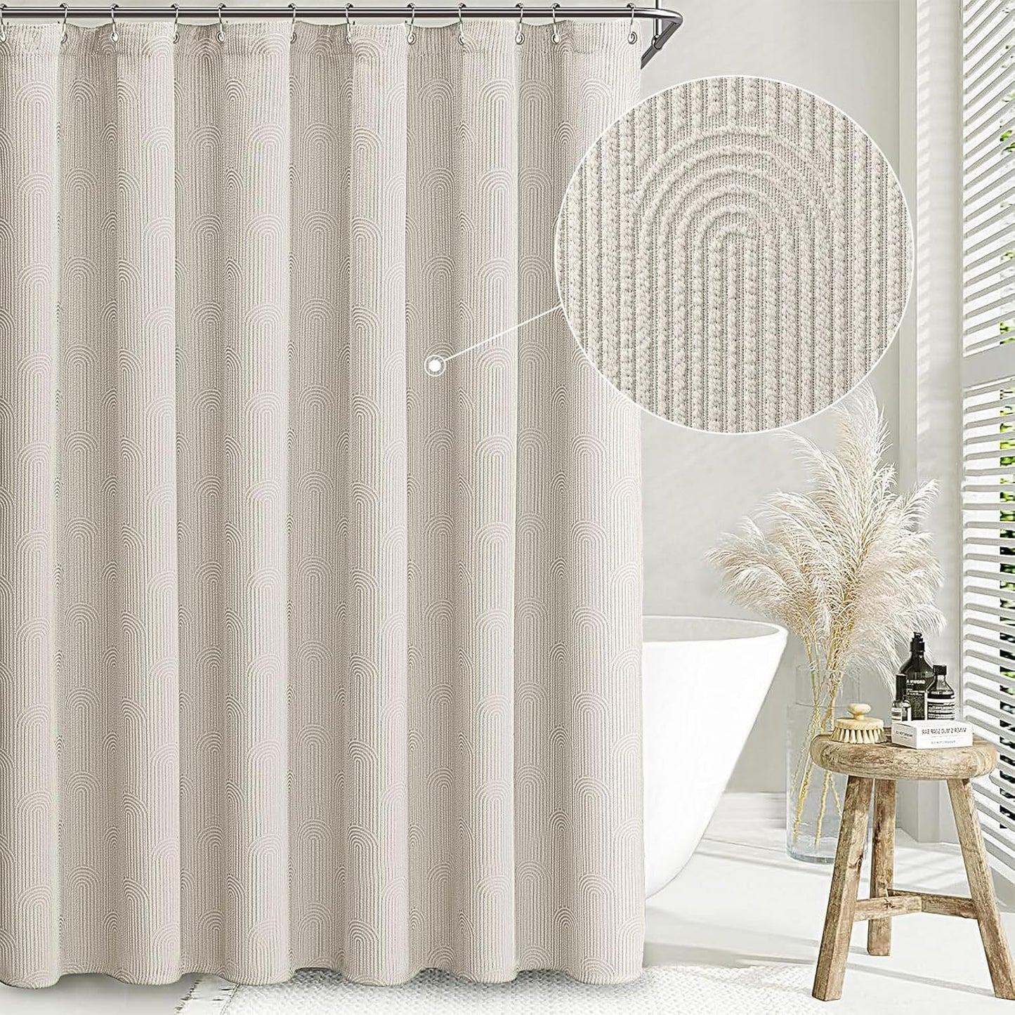 Awellife Sage Green Shower Curtains for Bathroom Cotton Fabric Touch Bohemian Mid Century Boho Minimalist Arch 72" L X 72" W