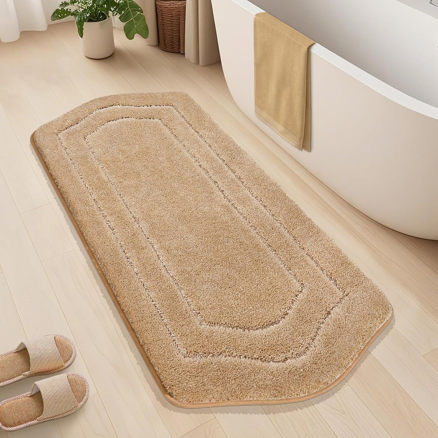 COSY HOMEER Extra Thick Bath Linen Sets Rugs for Bathroom - Anti-Slip Bath Mats Soft Plush 100% Strong Polyester Living Room Bedroom Water Absorbent(Beige,20x32+24x48 -Inches)