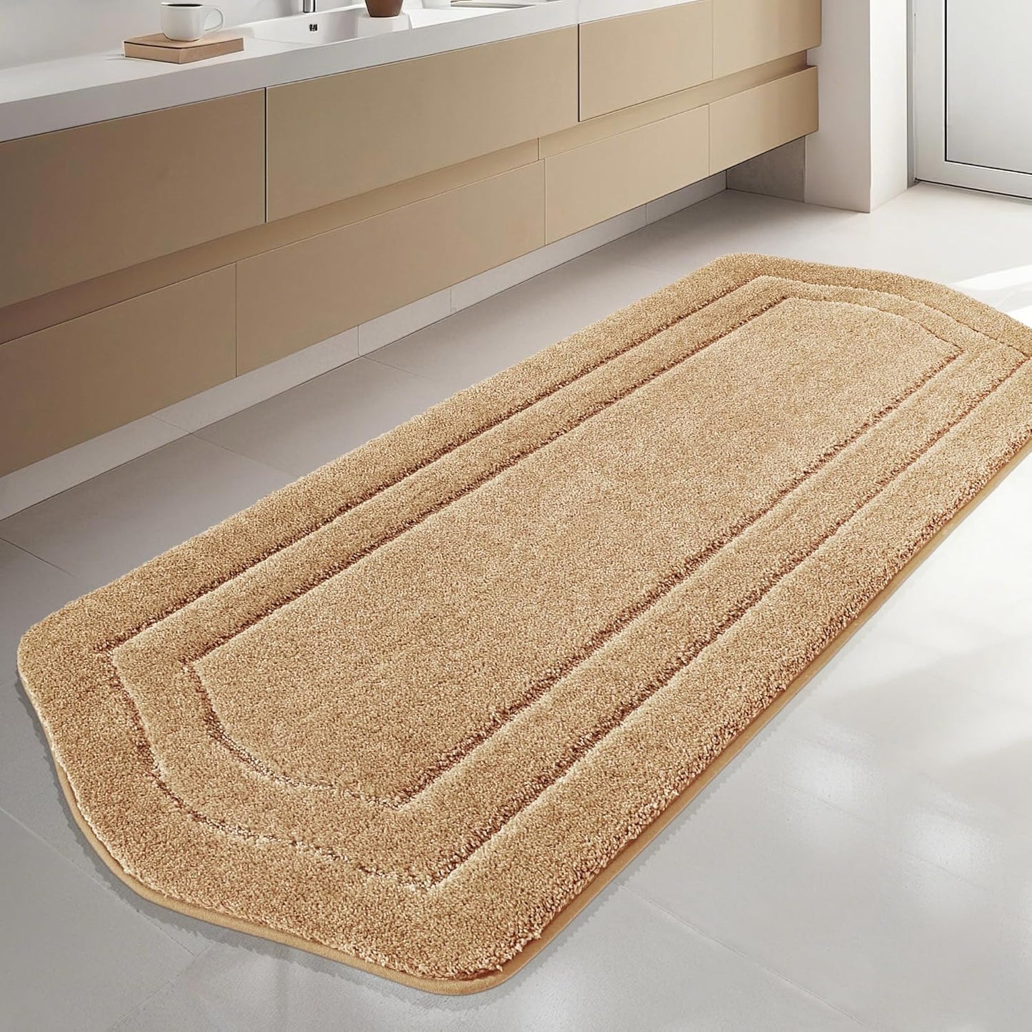 COSY HOMEER Extra Thick Bath Linen Sets Rugs for Bathroom - Anti-Slip Bath Mats Soft Plush 100% Strong Polyester Living Room Bedroom Water Absorbent(Beige,20x32+24x48 -Inches)