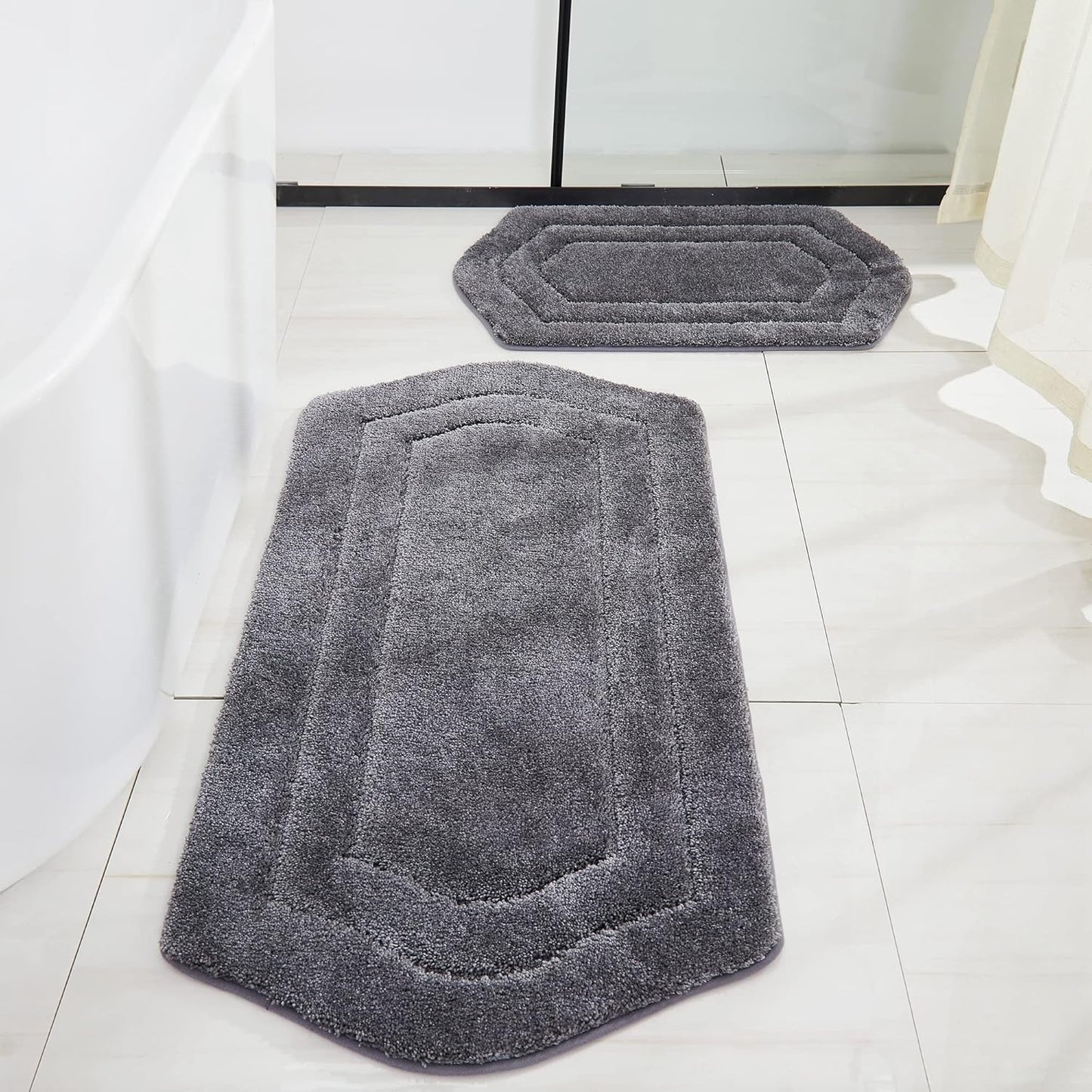 COSY HOMEER Extra Thick Bath Linen Sets Rugs for Bathroom - Anti-Slip Bath Mats Soft Plush 100% Strong Polyester Living Room Bedroom Water Absorbent(Beige,20x32+24x48 -Inches)