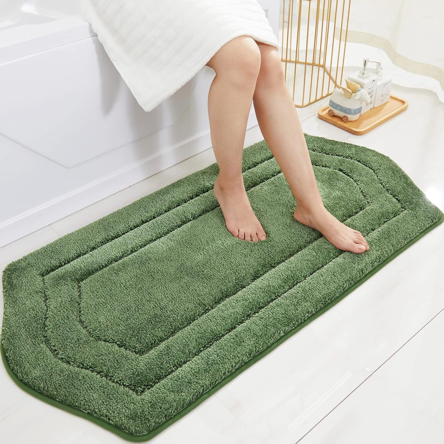 COSY HOMEER Extra Thick Bath Linen Sets Rugs for Bathroom - Anti-Slip Bath Mats Soft Plush 100% Strong Polyester Living Room Bedroom Water Absorbent(Beige,20x32+24x48 -Inches)