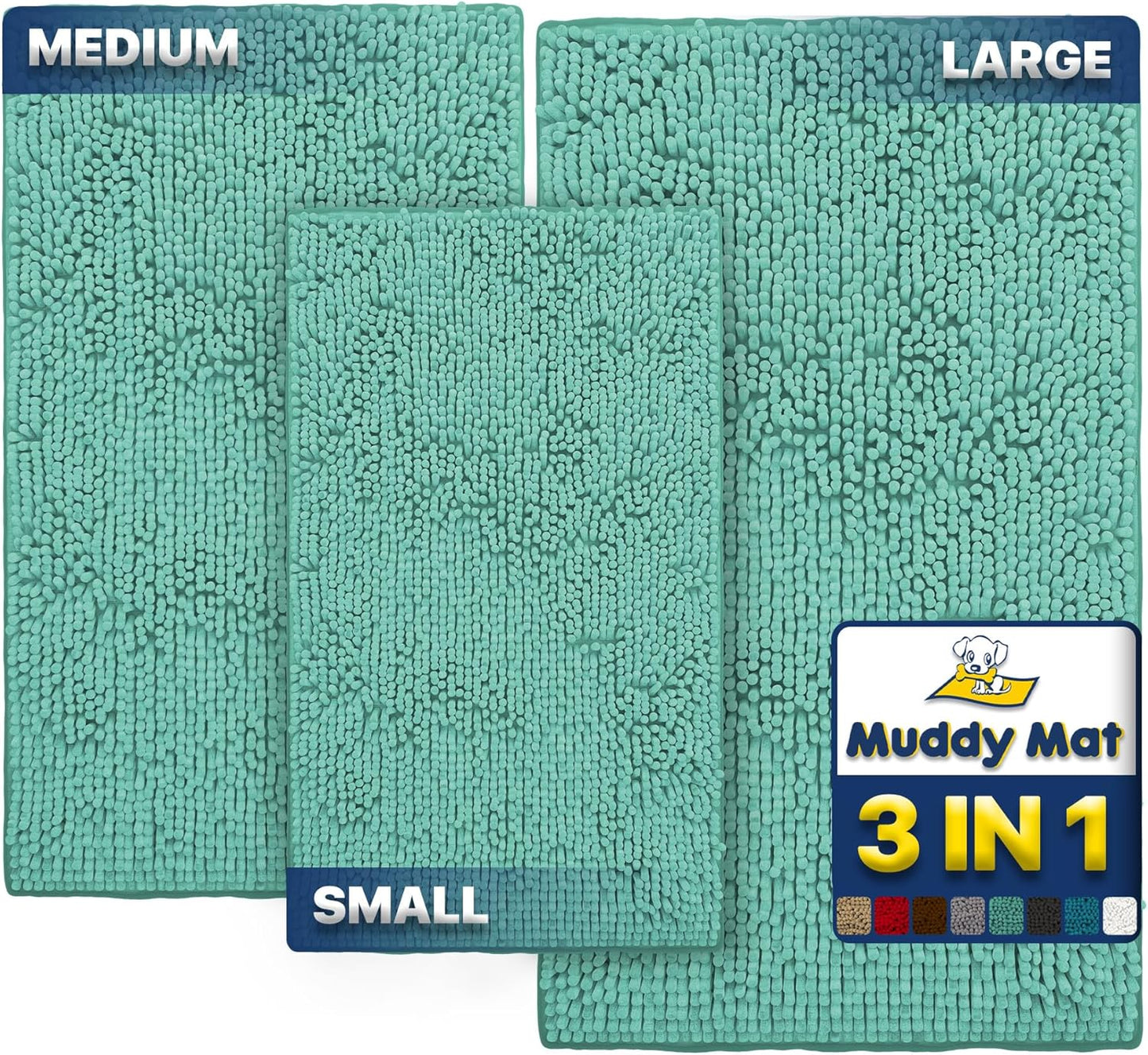 Muddy Mat® Pack of 3 Highly Absorbent Microfiber Dog Door Mat and Pet Rug, Non Slip Thick Washable Area Mat Soft Chenille for Kitchen Bathroom Bedroom and Outdoor - Beige Small, Medium & Large