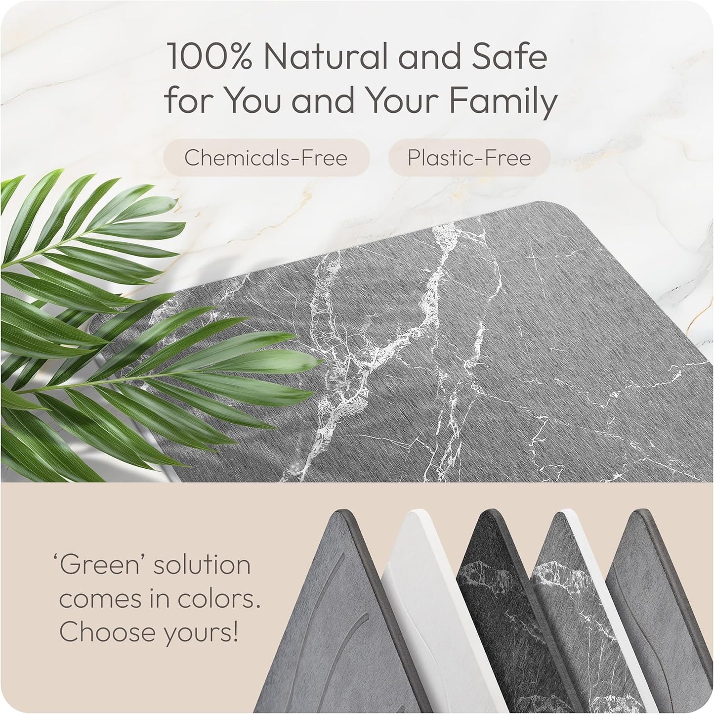 Stone Bath Mat Quick-Dry Absorbing Diatomaceous Earth Bath Mat | 2 Stone Mats - Large & Small Mat for Bathroom | Anti-Slip Diatomaceous Bathmat 100% Natural Bathroom Rug Stones (Gray Marble)
