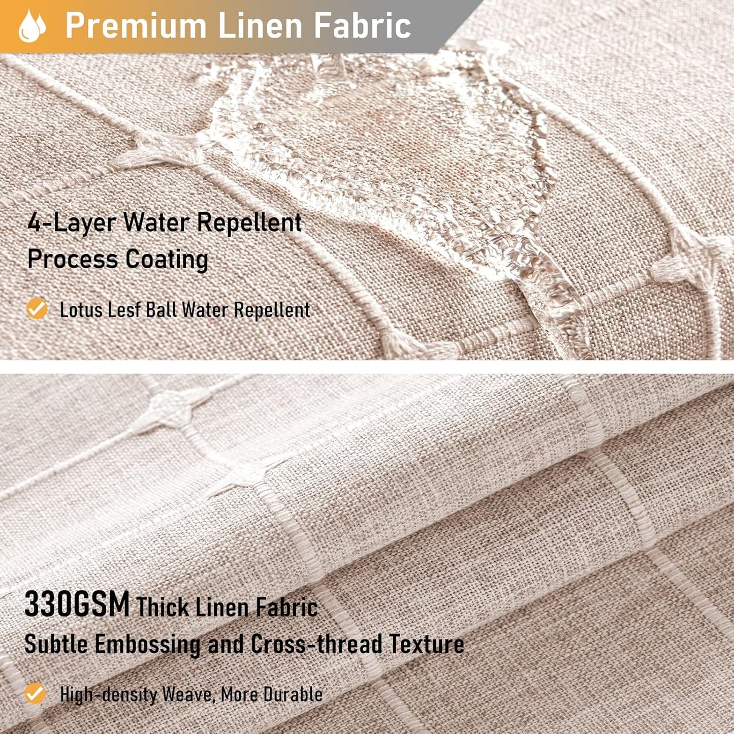 BTTN Extra Long Shower Curtain - 72x84 Inch Long Boho Linen Thick Fabric Shower Curtain Set with Plastic Hooks, Tall Farmhouse French Country Chic Macrame Cloth Shower Curtains for Bathroom, Tan/Taupe