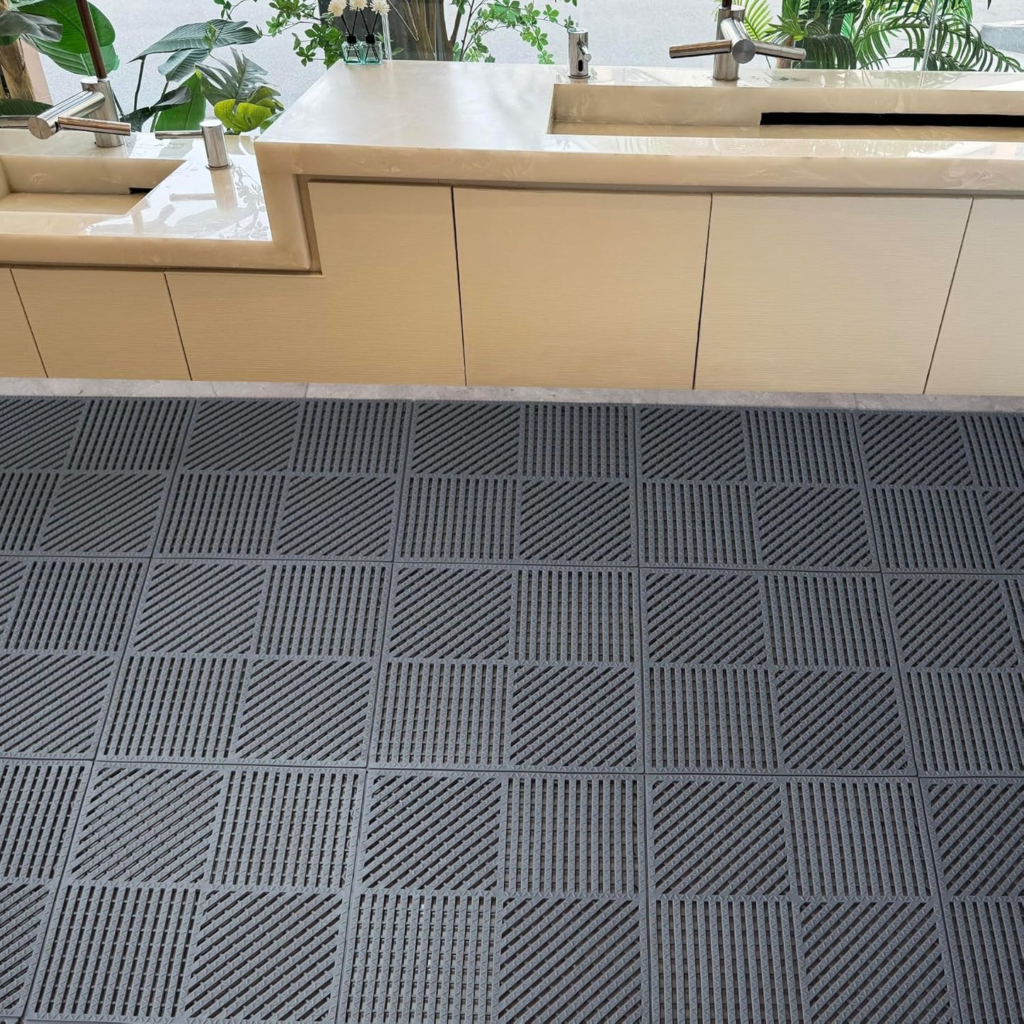 18 Pack Interlocking Drainage Tiles Double Non-Slip Tiles Mat with Drain Holes for Pool, Bathroom, Shower, Pantry, Patio, Boat, Pet Area, 12"×12" Dark Gray