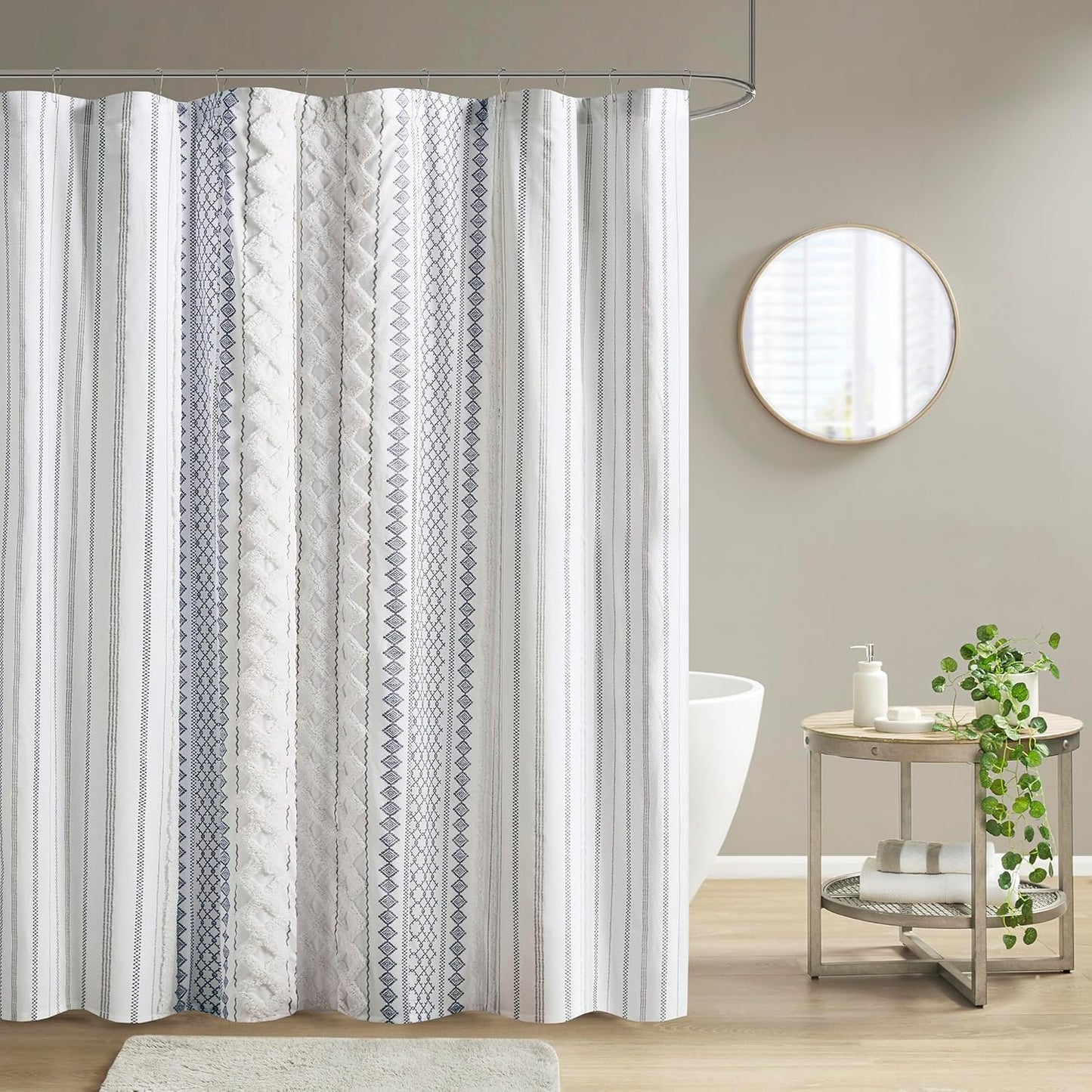 INK+IVY Imani Tufted Chenille 100% Cotton Shower Curtains Machine Washable, Modern Home Bathroom Décor Bathtub Privacy Screen, 72" x 72", Ivory