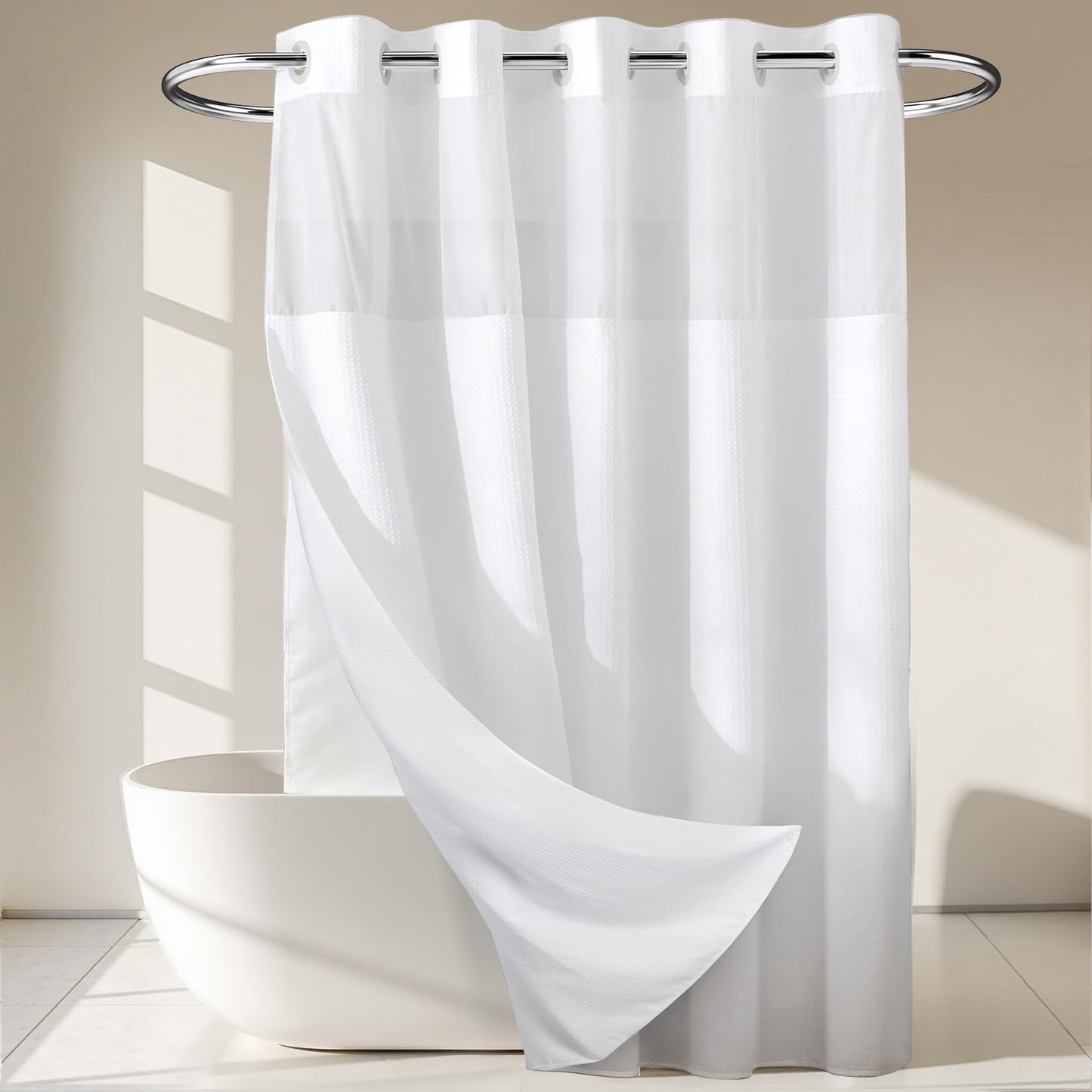 River Dream Heavyweight No Hooks Required Dotted Waffle Weave Shower Curtain with Snap in Liner - 71W x 74H,Hotel Grade,Spa Like Bath Curtain,Graphite Grey