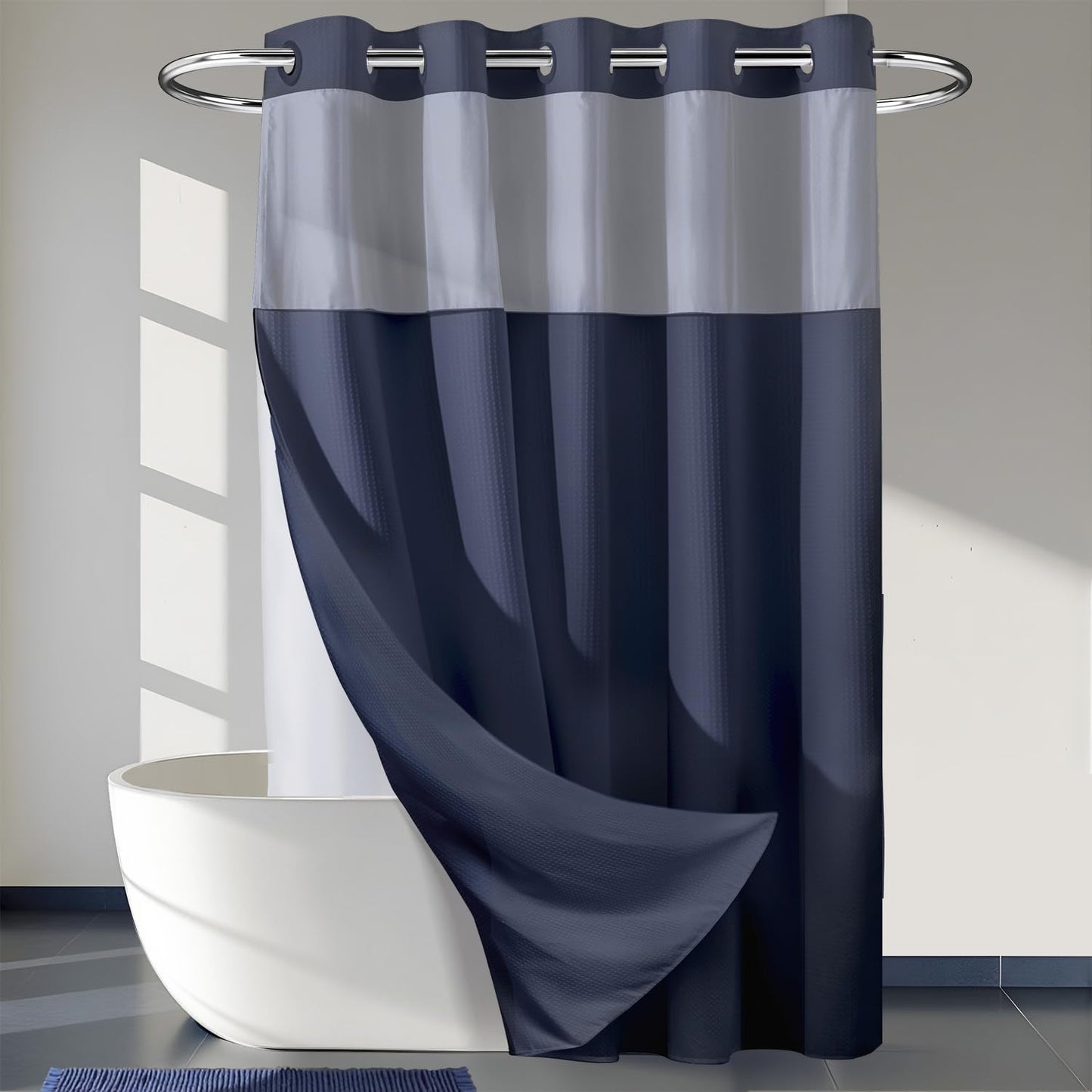 River Dream Heavyweight No Hooks Required Dotted Waffle Weave Shower Curtain with Snap in Liner - 71W x 74H,Hotel Grade,Spa Like Bath Curtain,Graphite Grey