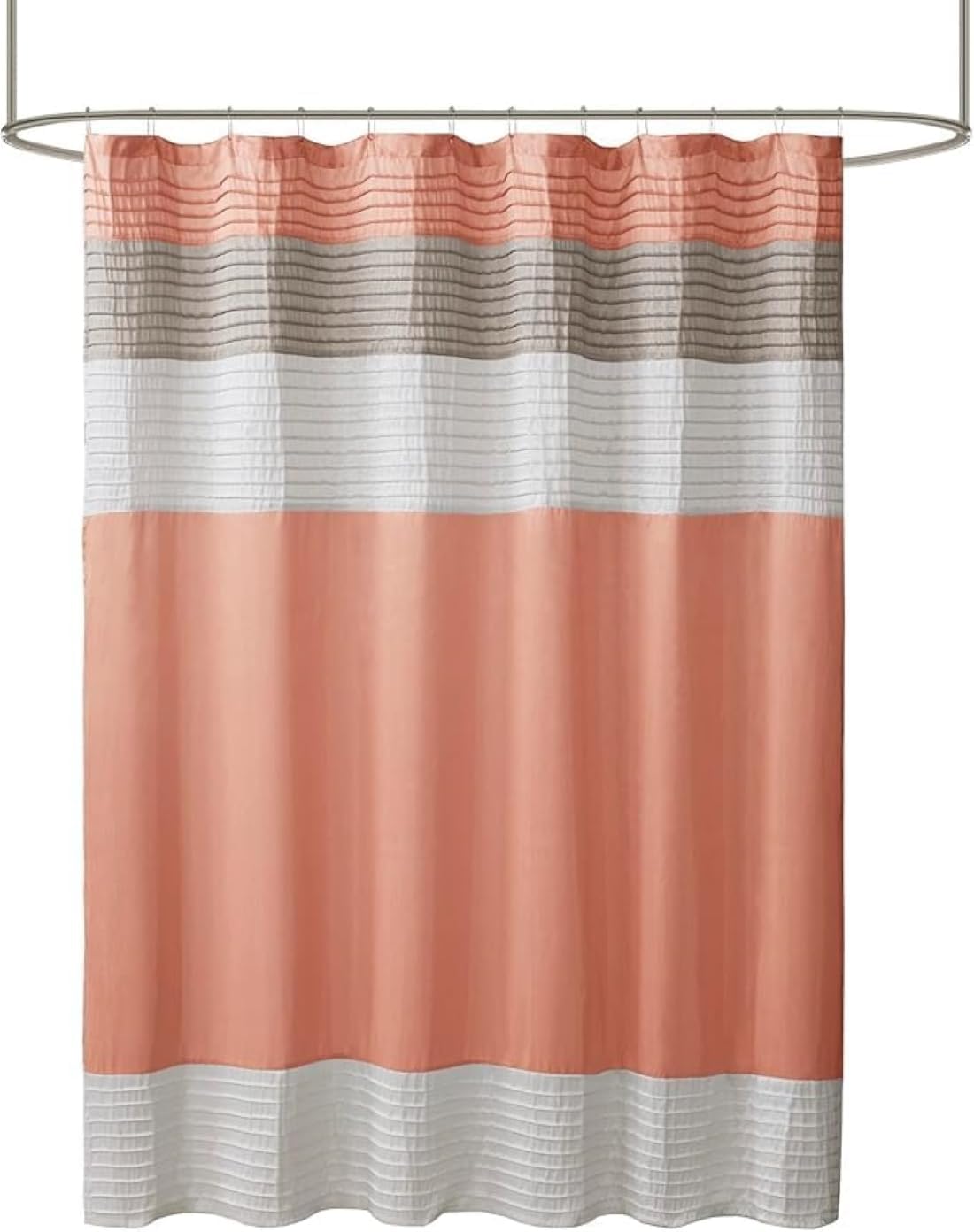 Madison Park Amherst Bathroom Shower Curtain Faux Silk Pieced Striped Modern Microfiber Bath Curtains, 72x72 Inches, Natural