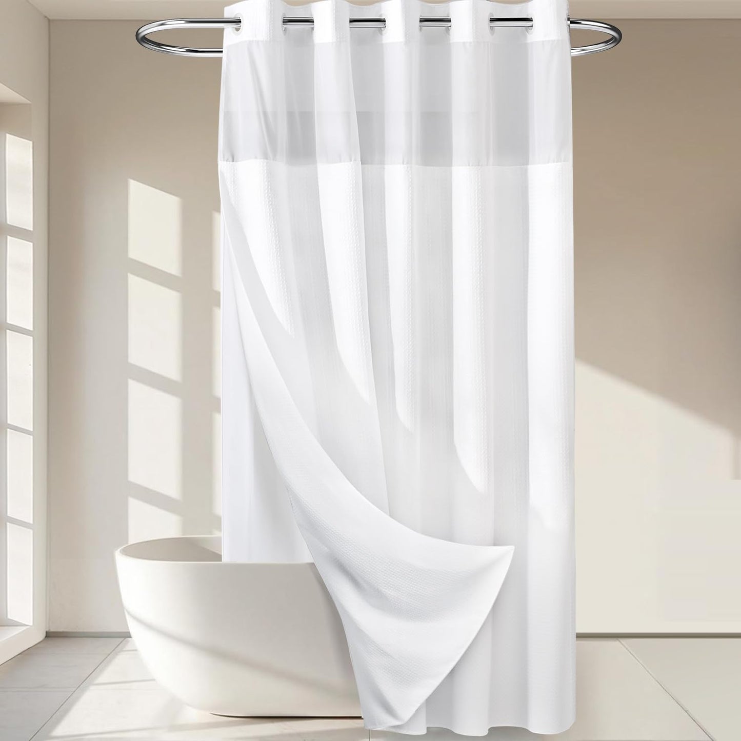 River Dream Heavyweight No Hooks Required Dotted Waffle Weave Shower Curtain with Snap in Liner - 71W x 74H,Hotel Grade,Spa Like Bath Curtain,Graphite Grey