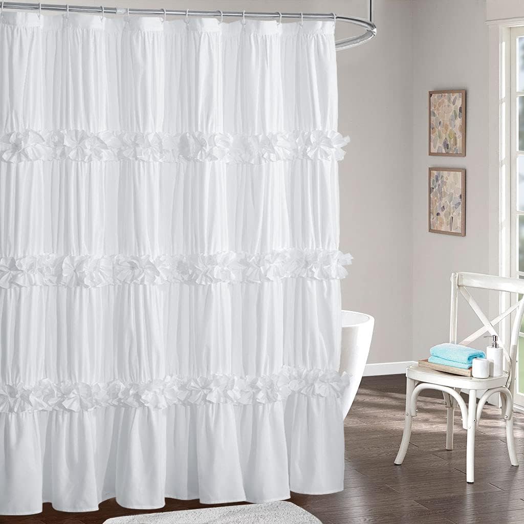 Camel Ruffle Shower Curtain, Vintage Handcrafted Bow Tie Ruched Microfiber Bath Curtain for Master Bathroom with 12 Buttonholes, 72" W x 72" H (LQ-10)