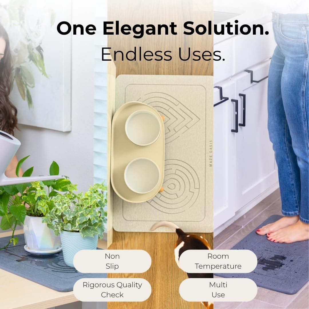 Stone Bath Mat - Instant-Drying Diatomaceous Earth Bath Mat with Grooves for No Puddles - Super Absorbent Non-Slip - Quick Dry Stone Bath Mats for Bathroom, Kitchen - 23.6 x 15.3 in - 1pc