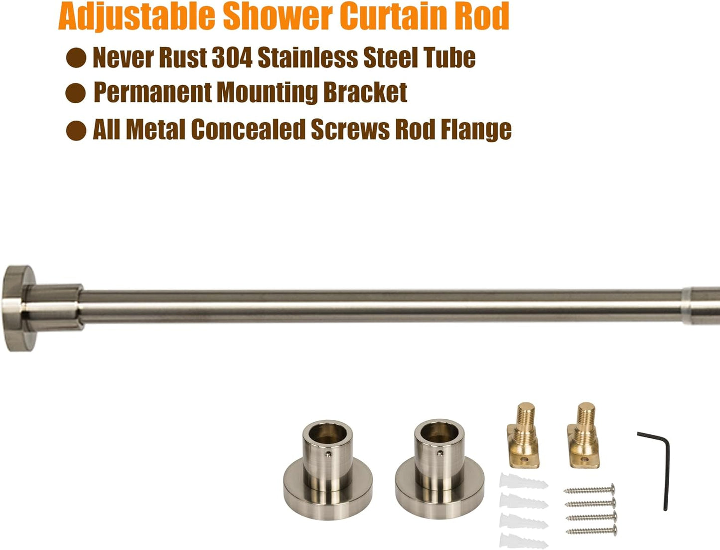 Artiwell Heavy Duty Shower Rod, Adjustable Shower Curtain Rod, Expandable 47-84 Inch, Permanent Mount Shower Rod, Never Rust Stainless Steel For Window Curtain and Closet, Brushed Nickel