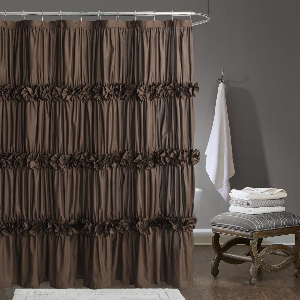 Camel Ruffle Shower Curtain, Vintage Handcrafted Bow Tie Ruched Microfiber Bath Curtain for Master Bathroom with 12 Buttonholes, 72" W x 72" H (LQ-10)