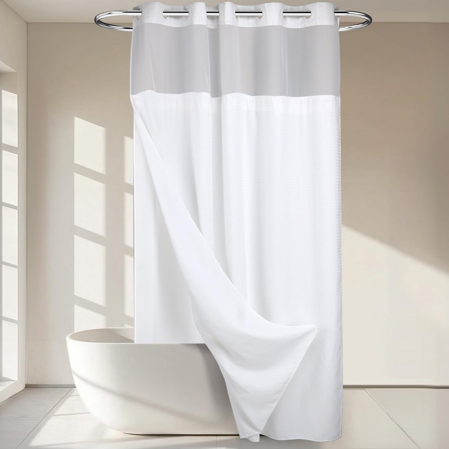 River Dream Heavyweight No Hooks Required Dotted Waffle Weave Shower Curtain with Snap in Liner - 71W x 74H,Hotel Grade,Spa Like Bath Curtain,Graphite Grey