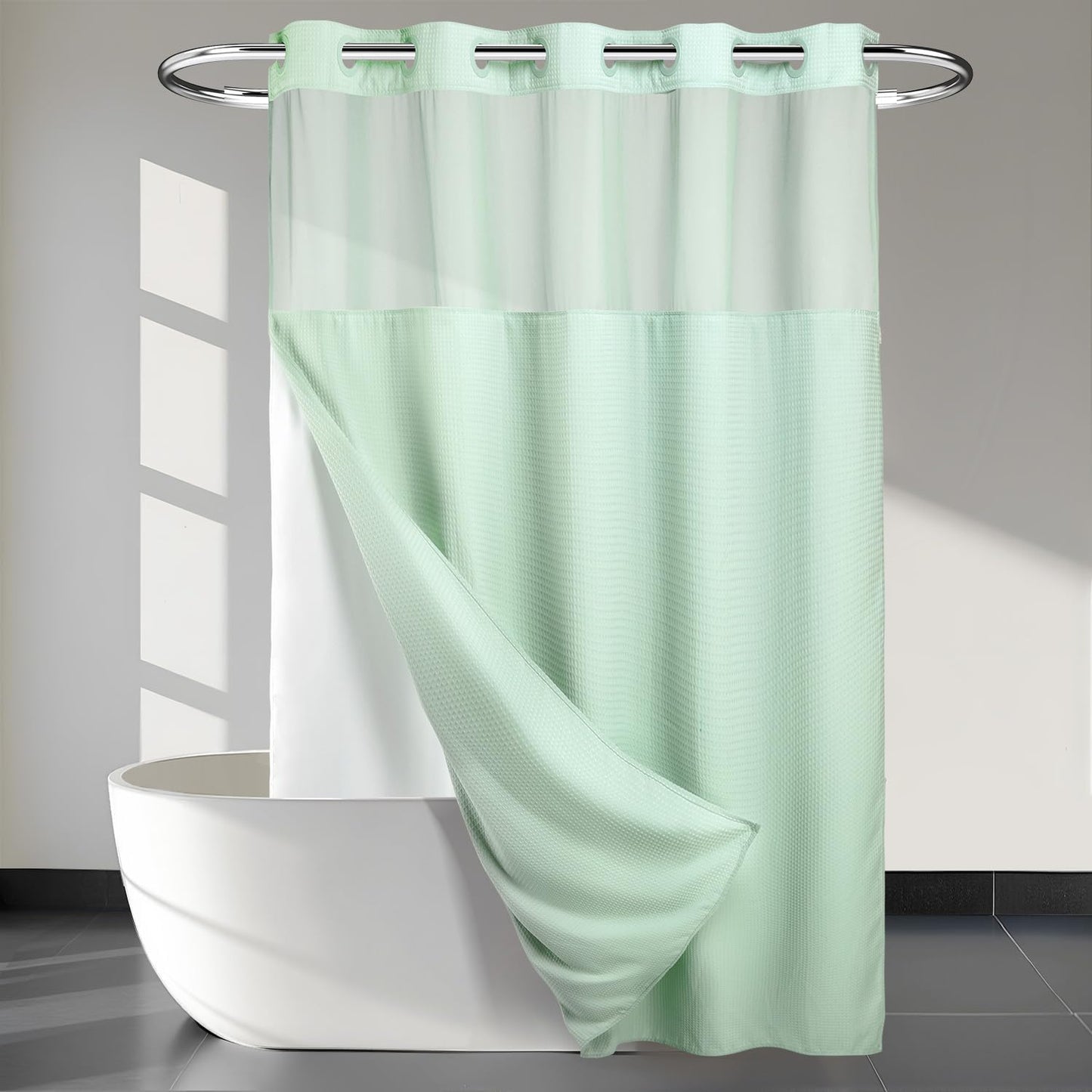 River Dream Heavyweight No Hooks Required Dotted Waffle Weave Shower Curtain with Snap in Liner - 71W x 74H,Hotel Grade,Spa Like Bath Curtain,Graphite Grey