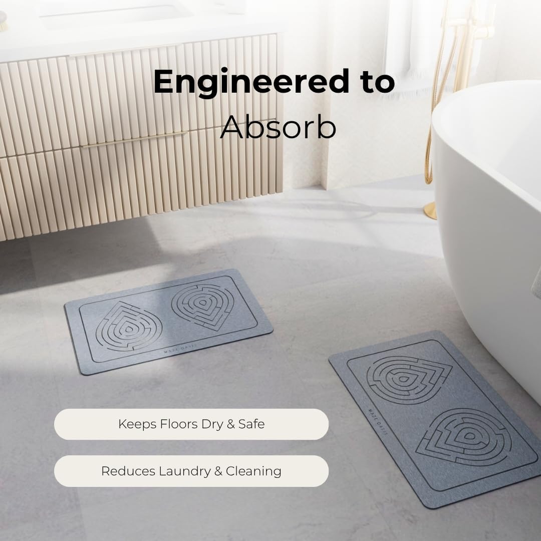 Stone Bath Mat - Instant-Drying Diatomaceous Earth Bath Mat with Grooves for No Puddles - Super Absorbent Non-Slip - Quick Dry Stone Bath Mats for Bathroom, Kitchen - 23.6 x 15.3 in - 1pc