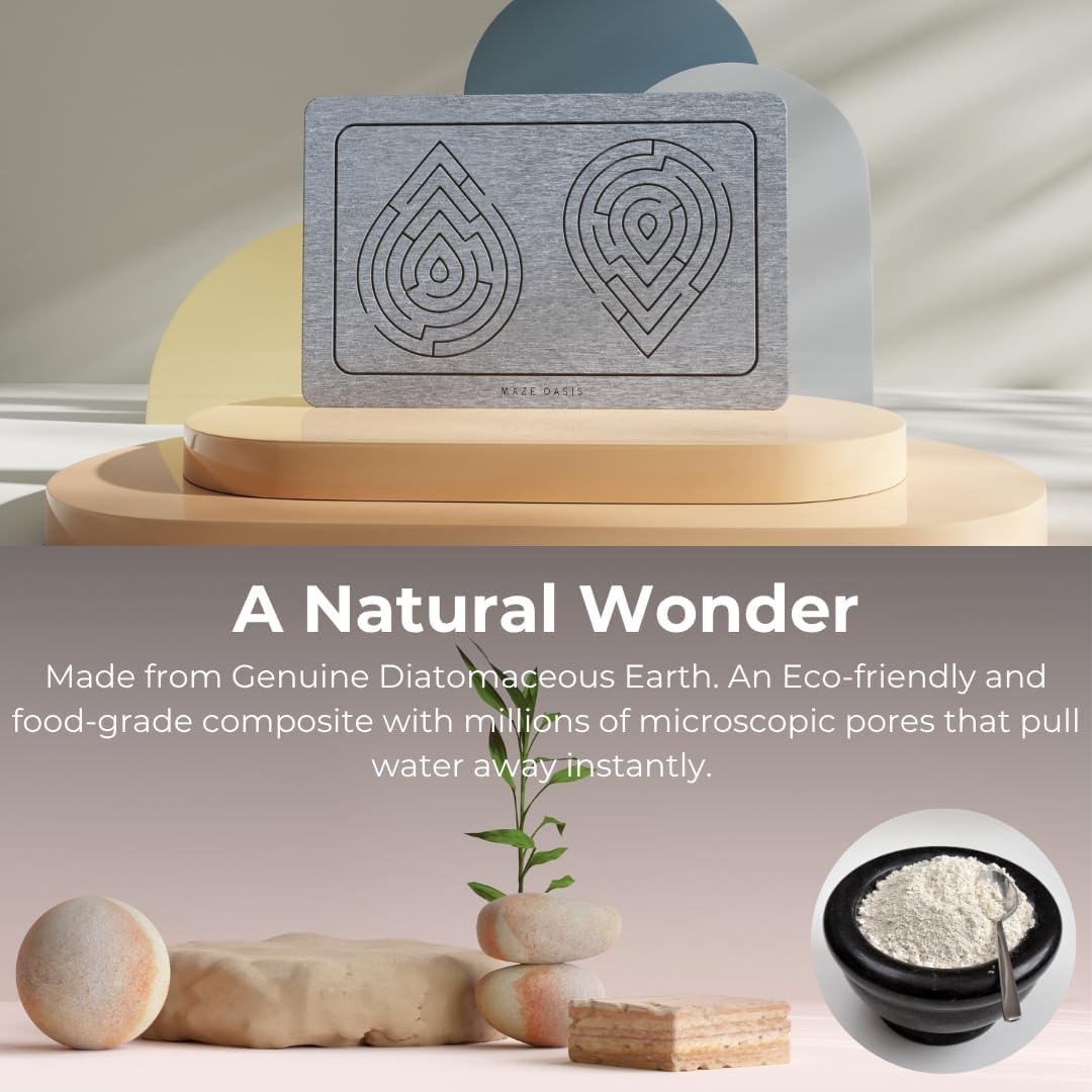 Stone Bath Mat - Instant-Drying Diatomaceous Earth Bath Mat with Grooves for No Puddles - Super Absorbent Non-Slip - Quick Dry Stone Bath Mats for Bathroom, Kitchen - 23.6 x 15.3 in - 1pc