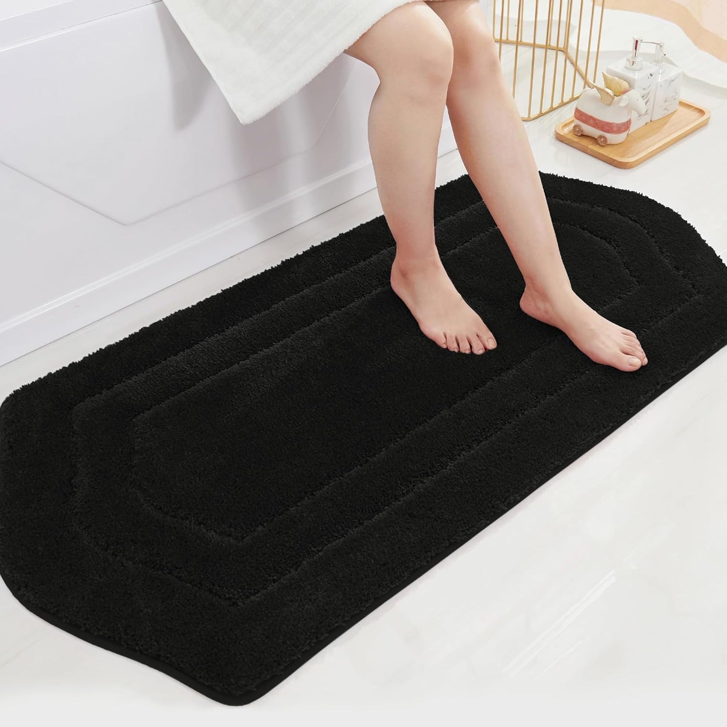 COSY HOMEER Extra Thick Bath Linen Sets Rugs for Bathroom - Anti-Slip Bath Mats Soft Plush 100% Strong Polyester Living Room Bedroom Water Absorbent(Beige,20x32+24x48 -Inches)