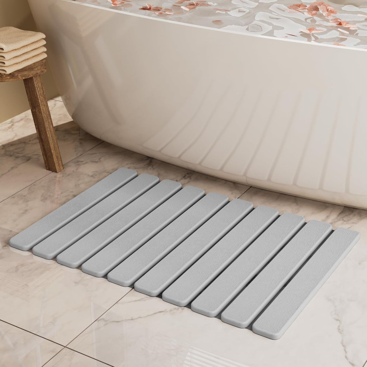 Large Stone Bath Mat 31.5 x 19.7in, Quick Dry Stone Drying Mats for Bathroom, Super Absorbent Foldable Bath Stone Mat, Non Slip, Large Diatomaceous Earth Dish Drying Mat for Kitchen Counter
