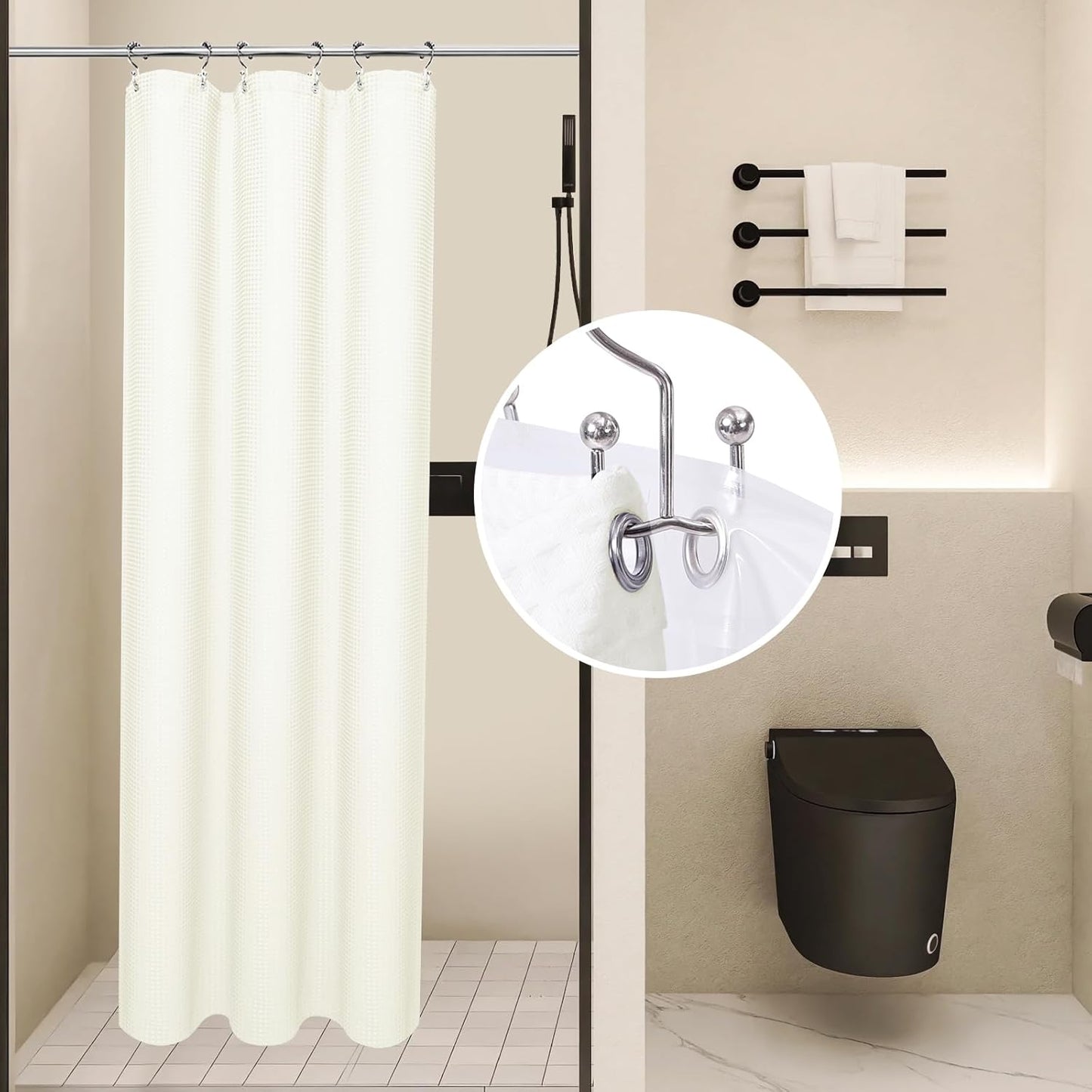LaCyan 3 in 1 Waterproof Waffle Weave Shower Curtain and Clear Liner Set with 12 Stainless Steel Hooks Double Sided for Bathroom 72 Inches Heavy Duty Polyester Fabric Shower Curtains 72x84