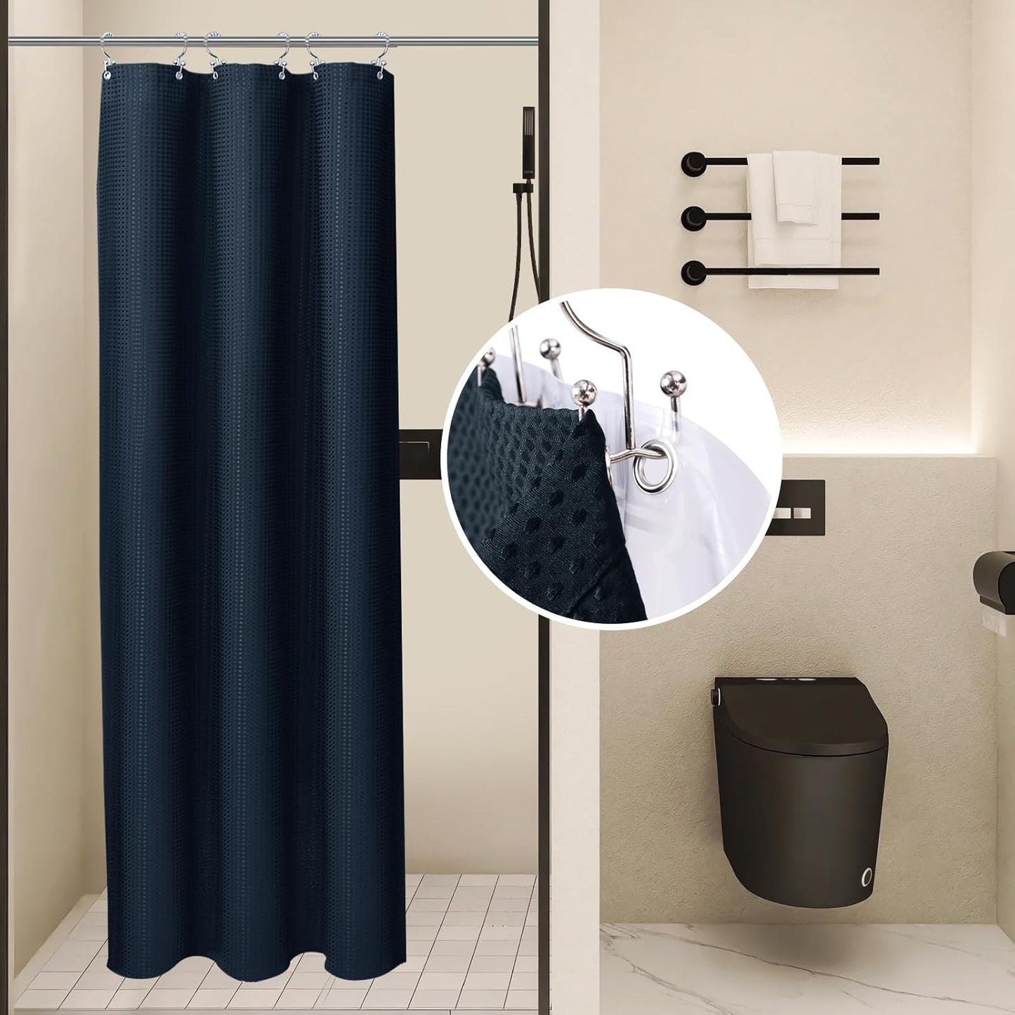 LaCyan 3 in 1 Waterproof Waffle Weave Shower Curtain and Clear Liner Set with 12 Stainless Steel Hooks Double Sided for Bathroom 72 Inches Heavy Duty Polyester Fabric Shower Curtains 72x84